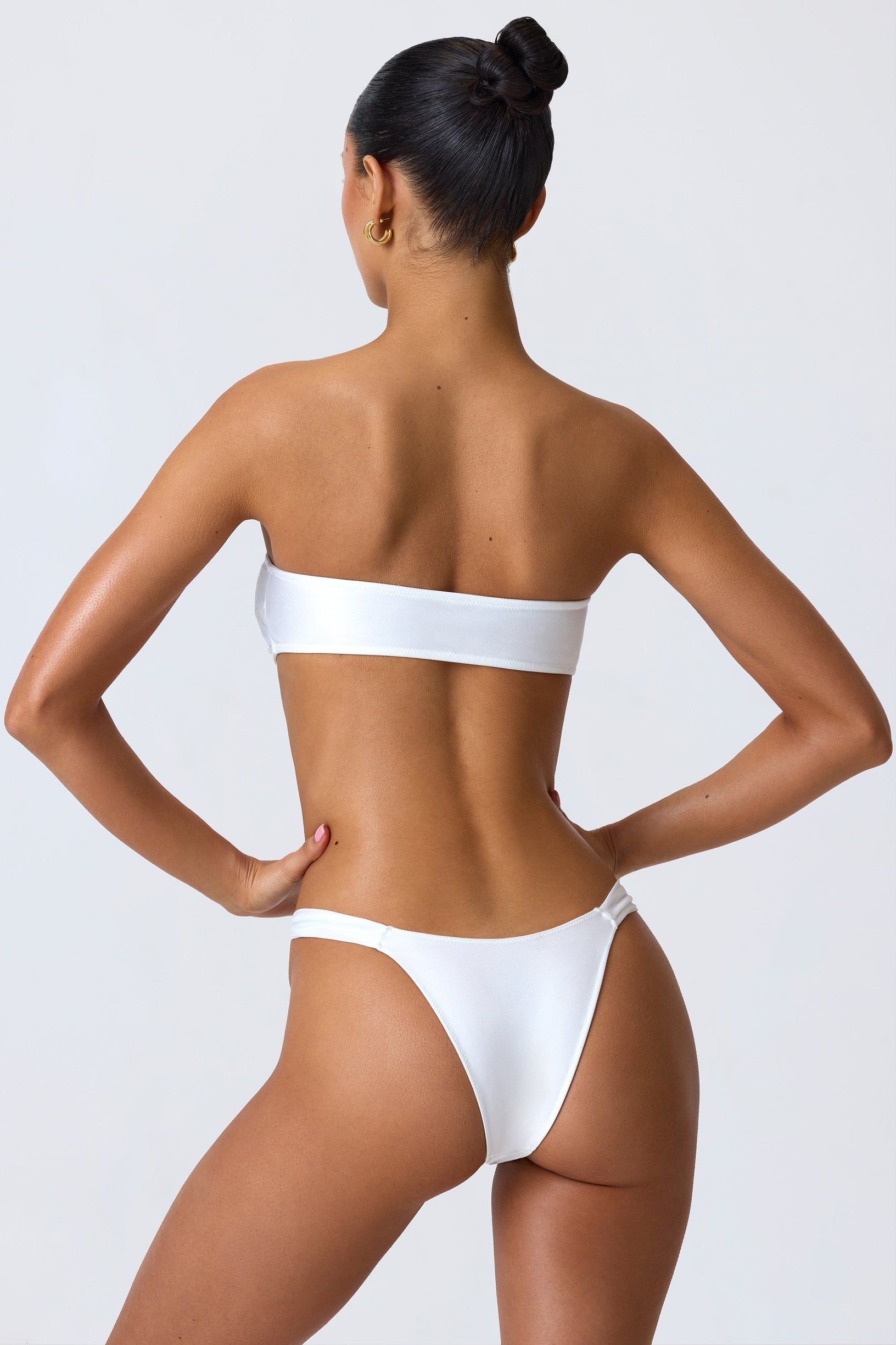 Embellished Wide Strap Cheeky Bikini Bottoms in White - 2
