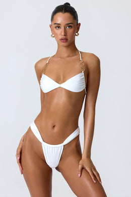 Embellished Ruched Halterneck Bikini Top in White