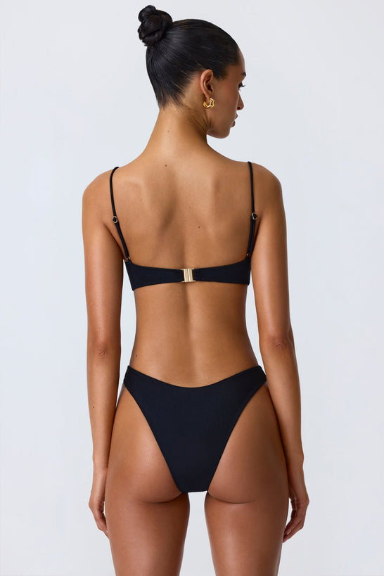 Embellished Underwired Balconette Bikini Top in Black