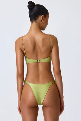 Embellished Wide Strap Cheeky Bikini Bottoms in Pear Green