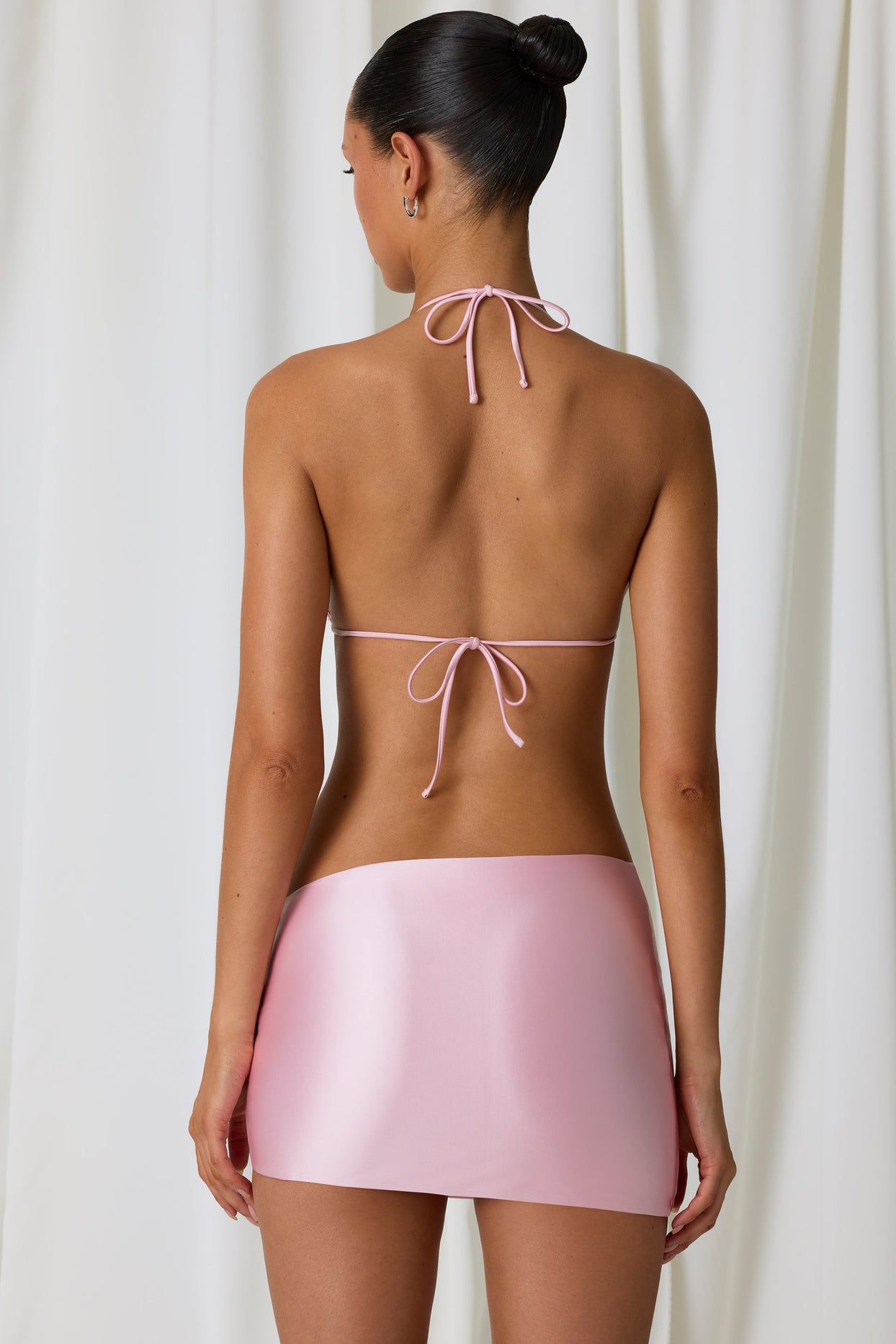 Asymmetric Ruched Micro Mini Skirt in Soft Pink