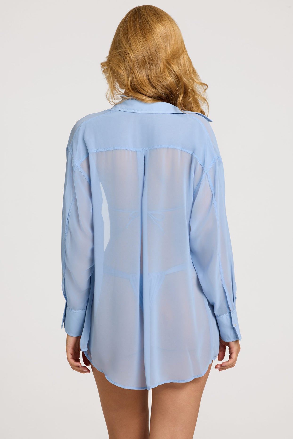 Pearl-Detail Oversized Shirt in Sky Blue - 5