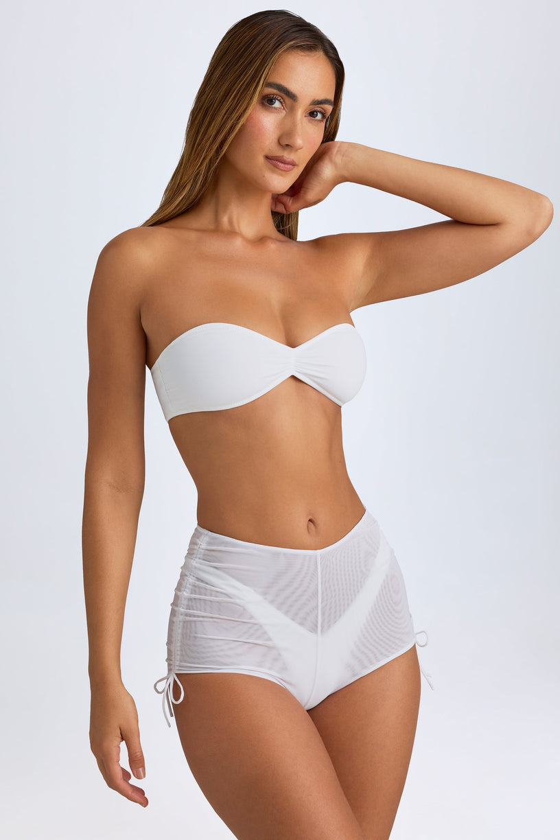 Sheer Ruched Mini Shorts in White - 1