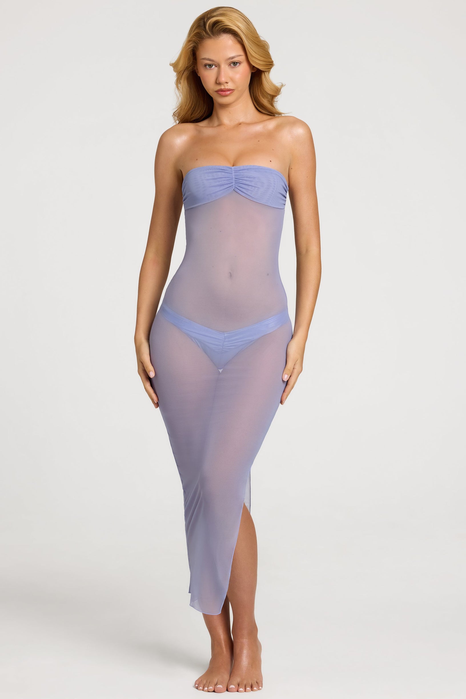 Ruched Bandeau Midi Dress in Lavender Purple - 1