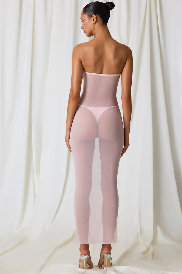 Ruched Bandeau Midi Dress in Soft Pink - 2