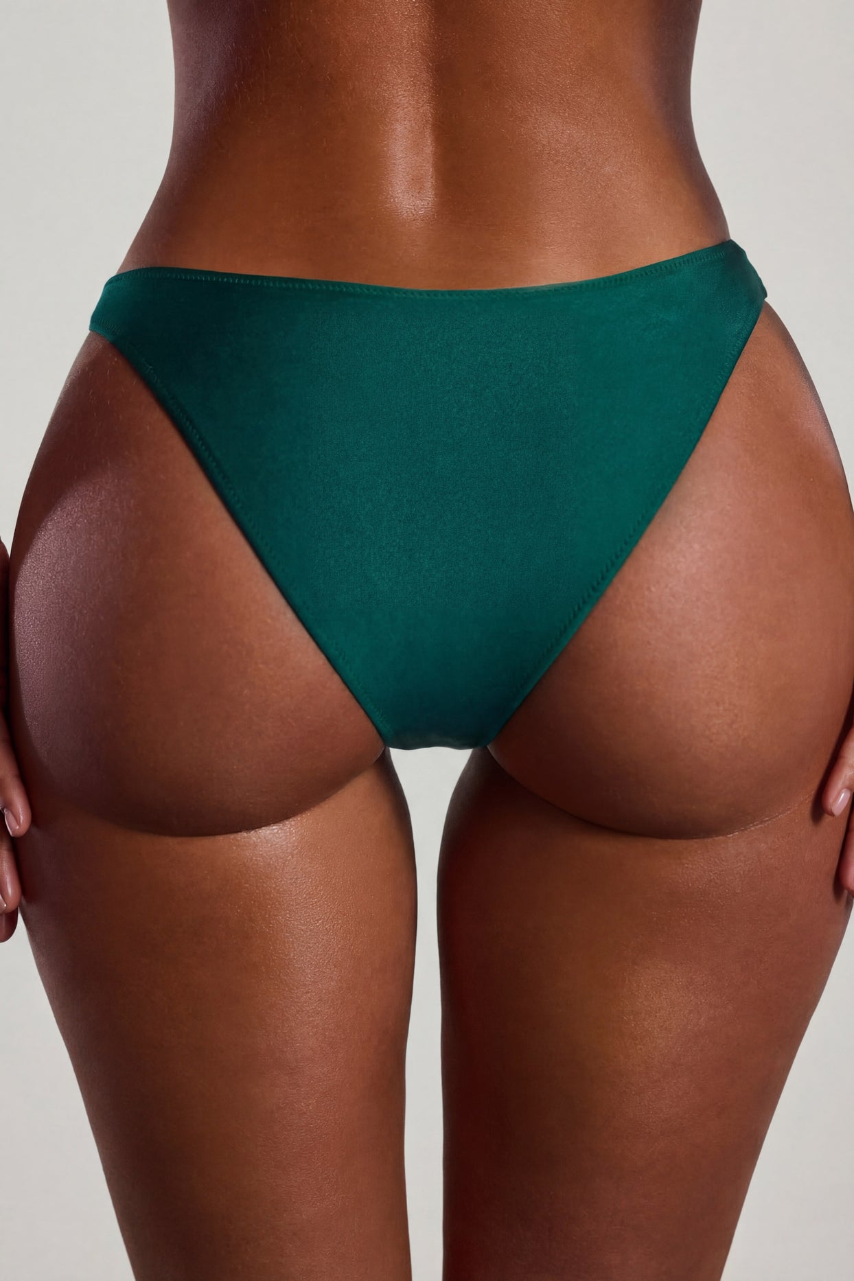 Bead-Embellished High-Leg Cheeky Bikini Bottoms in Jade Green - 4