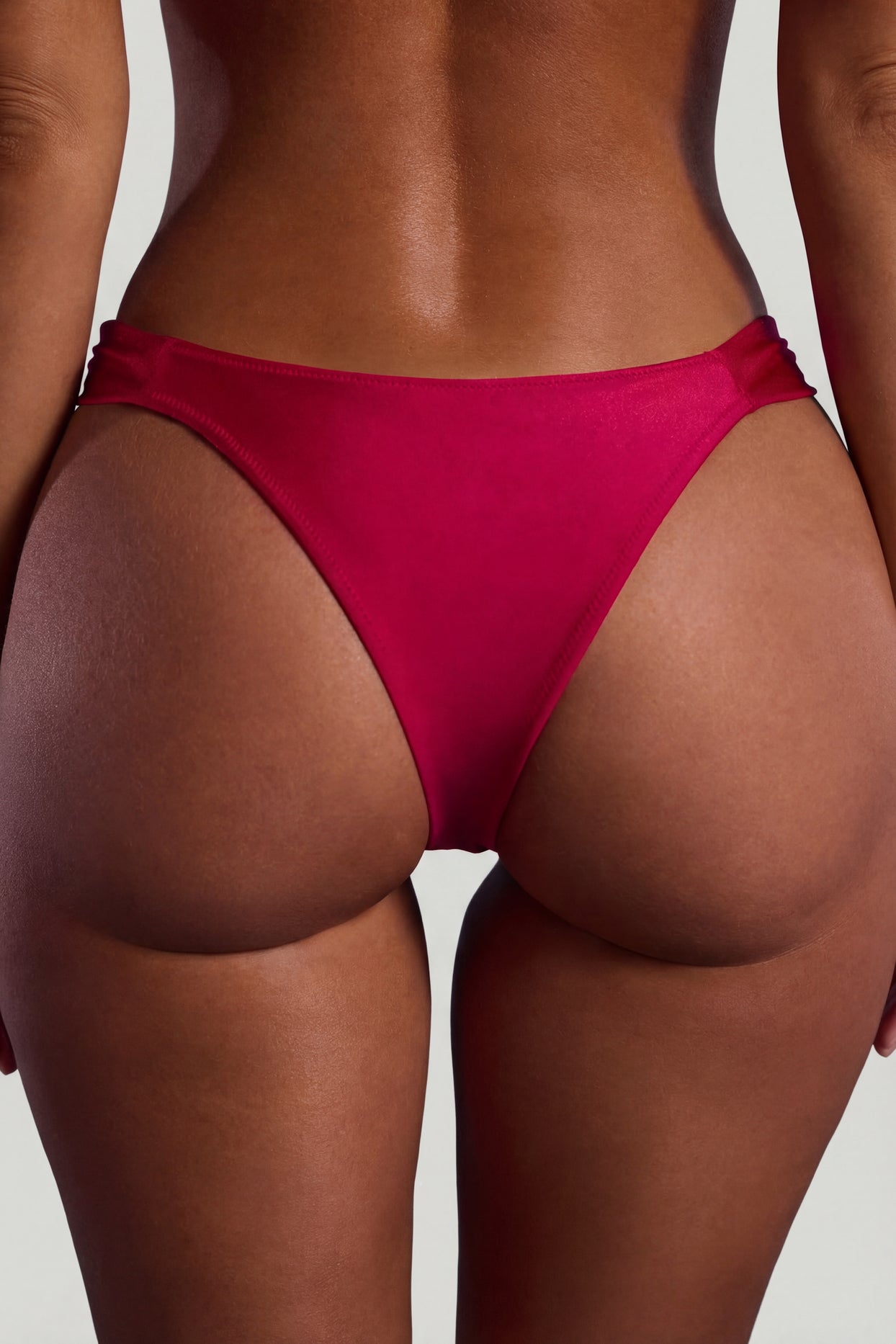 Bead-Embellished Wide-Strap Cheeky Bikini Bottoms in Raspberry Pink - 5