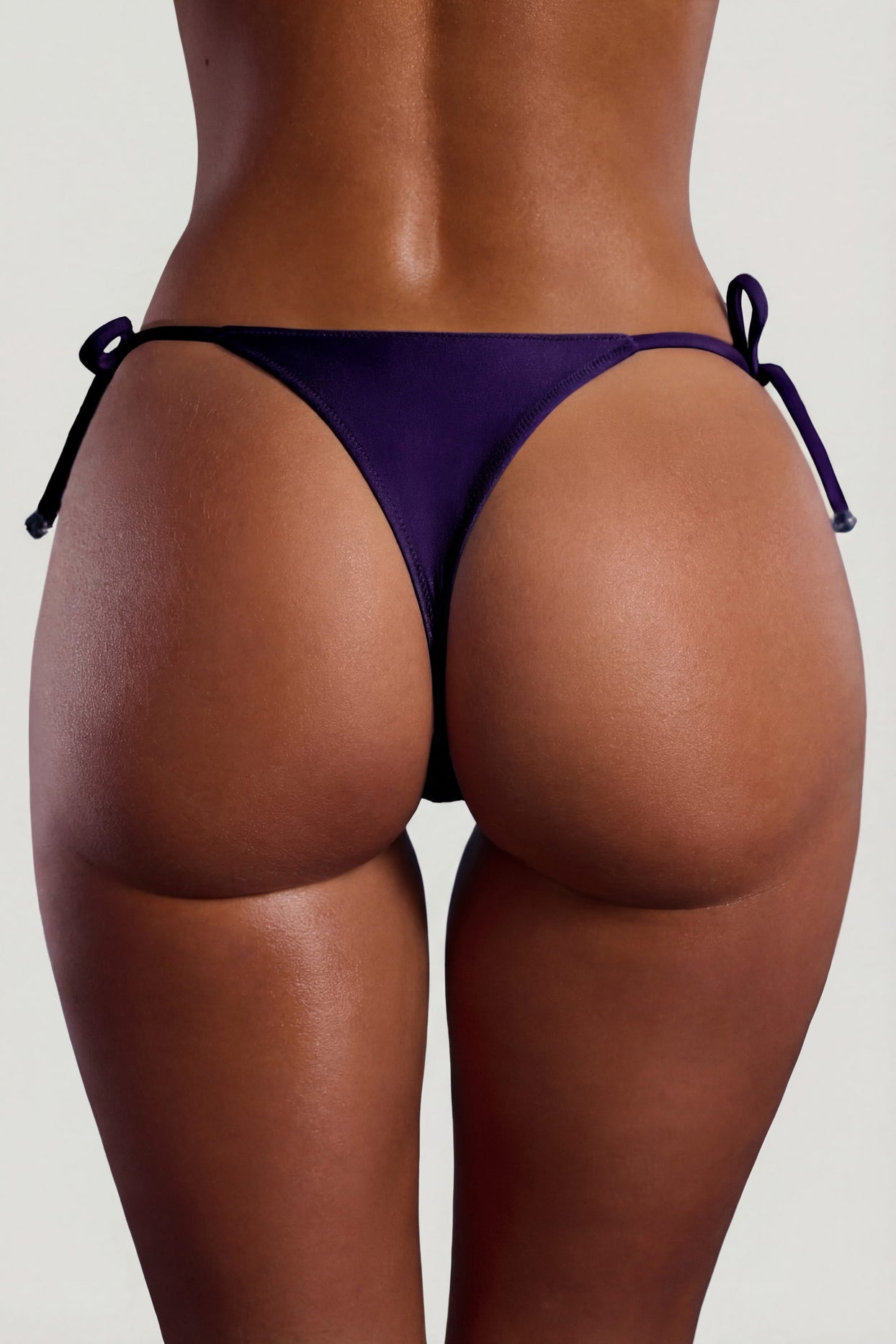 Bead-Embellished Side-Tie Micro Cheeky Bikini Bottoms in Deep Purple - 5