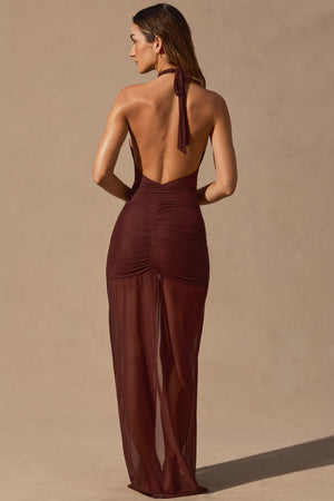 Cut-Out Halterneck Maxi Dress in Espresso Brown