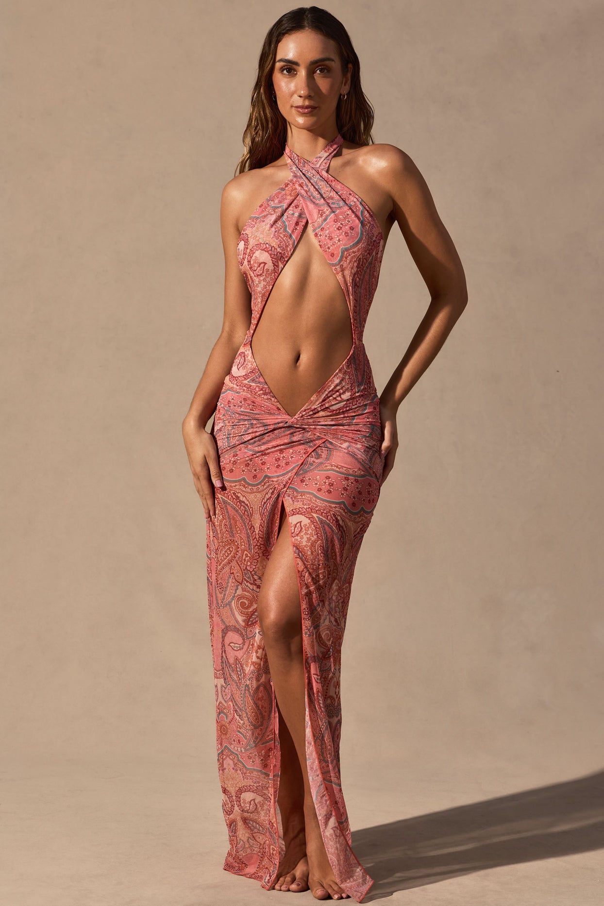 Cut-Out Halterneck Maxi Dress in Paisley Print - 1