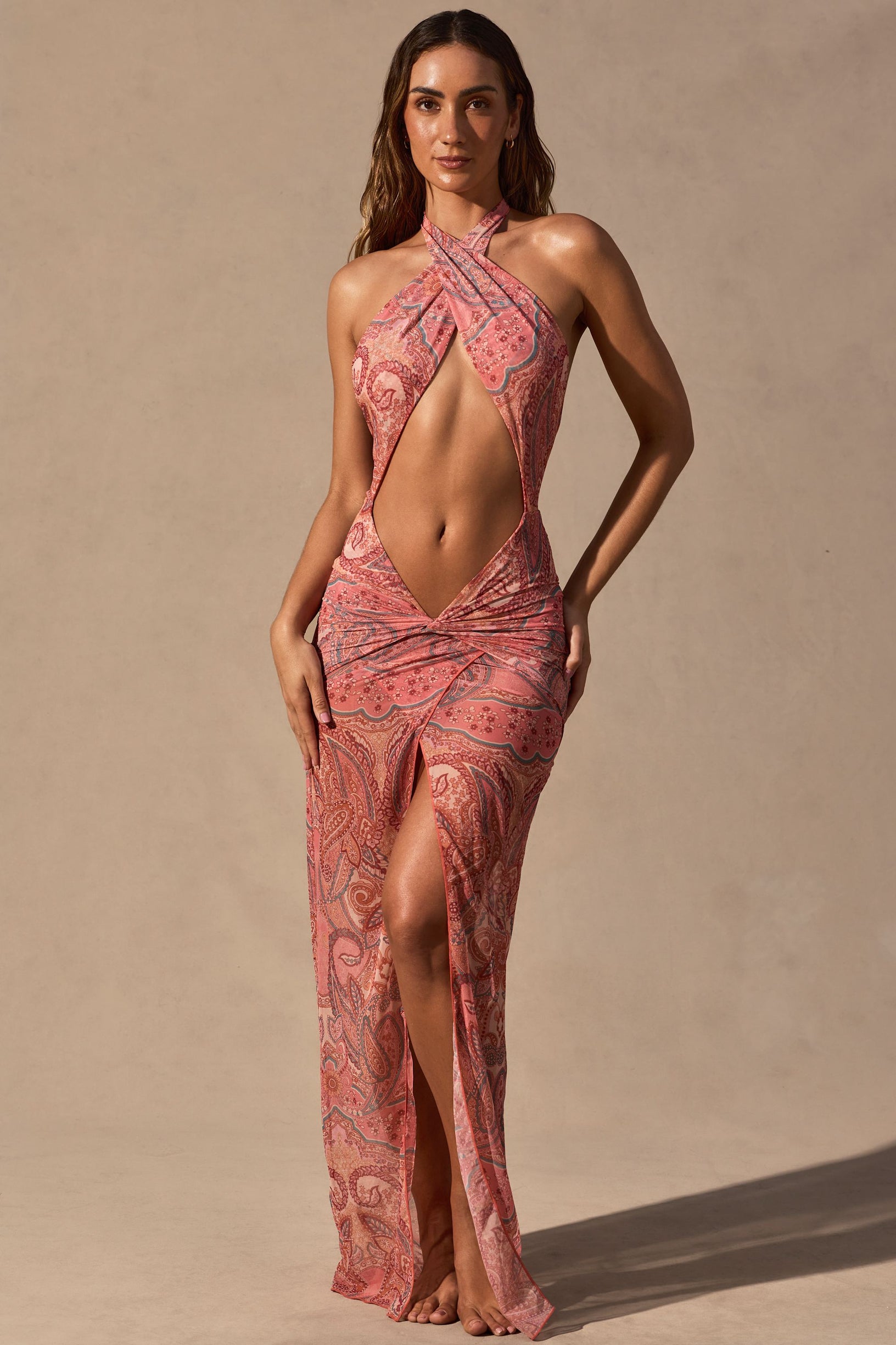 Cut-Out Halterneck Maxi Dress in Paisley Print - 1