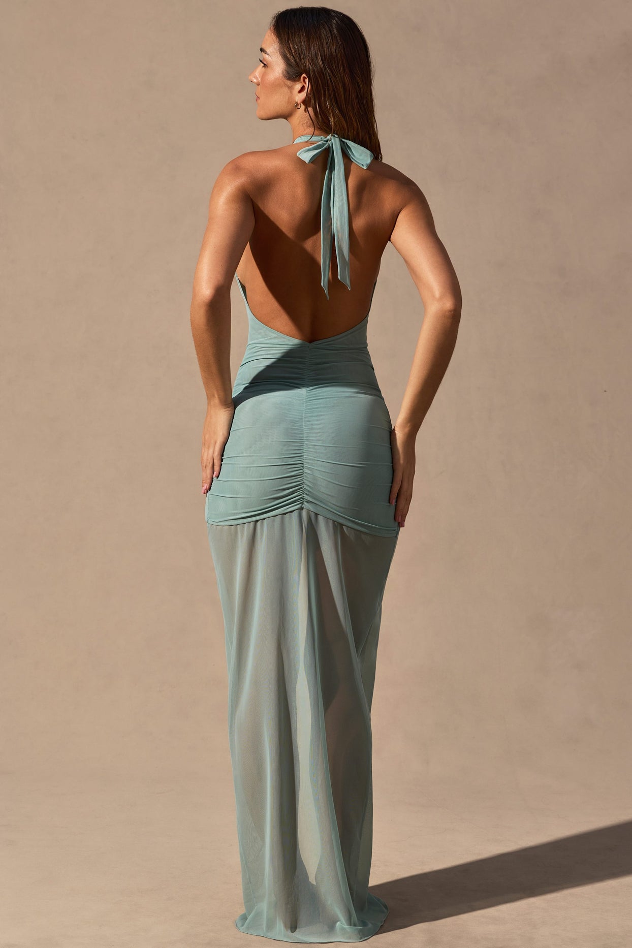 Cut-Out Halterneck Maxi Dress in Seafoam Green - 6