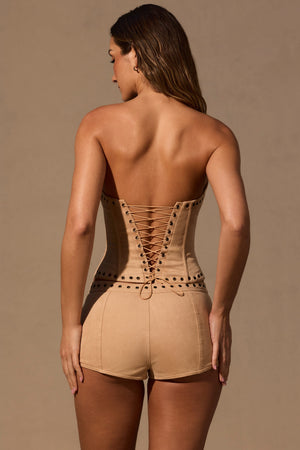 Lace-Up Corset Top  in Tan