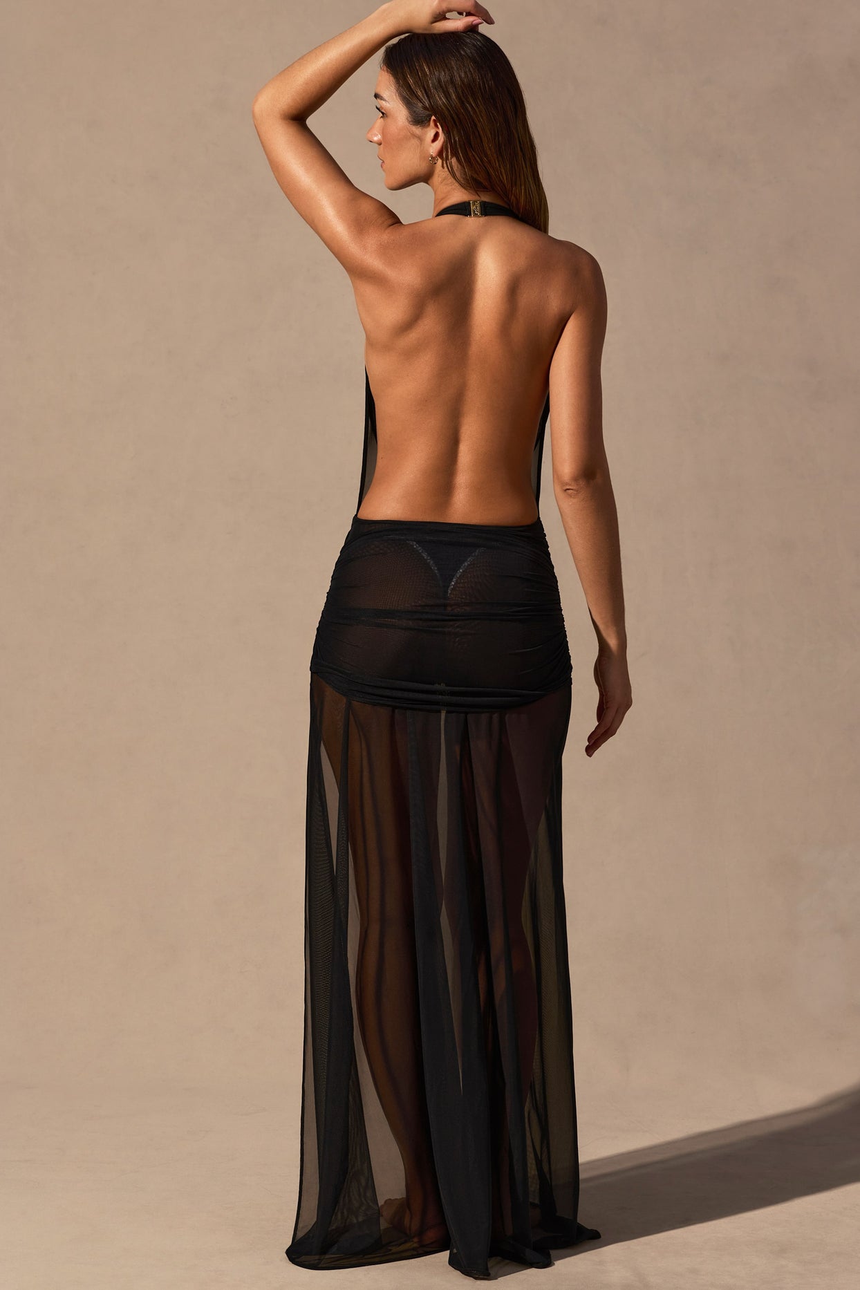 Cowl-Neck Plunge Maxi Dress in Black - 4