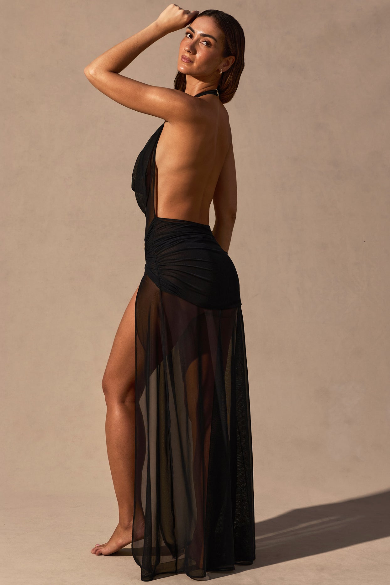 Cowl-Neck Plunge Maxi Dress in Black - 2