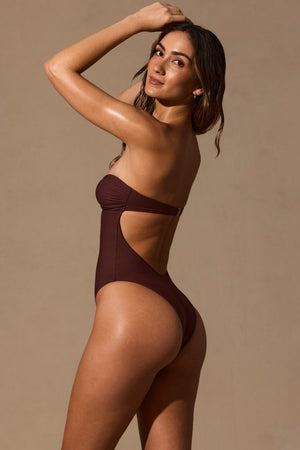 Cut-Out Bandeau Swimsuit in Espresso Brown