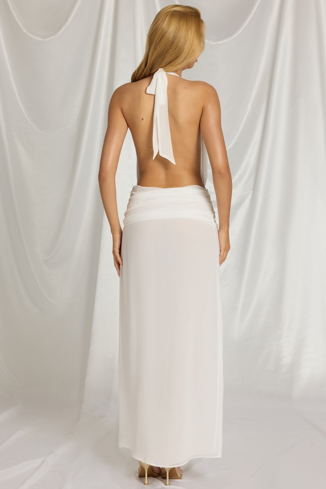 Halterneck Maxi Dress in White - 5