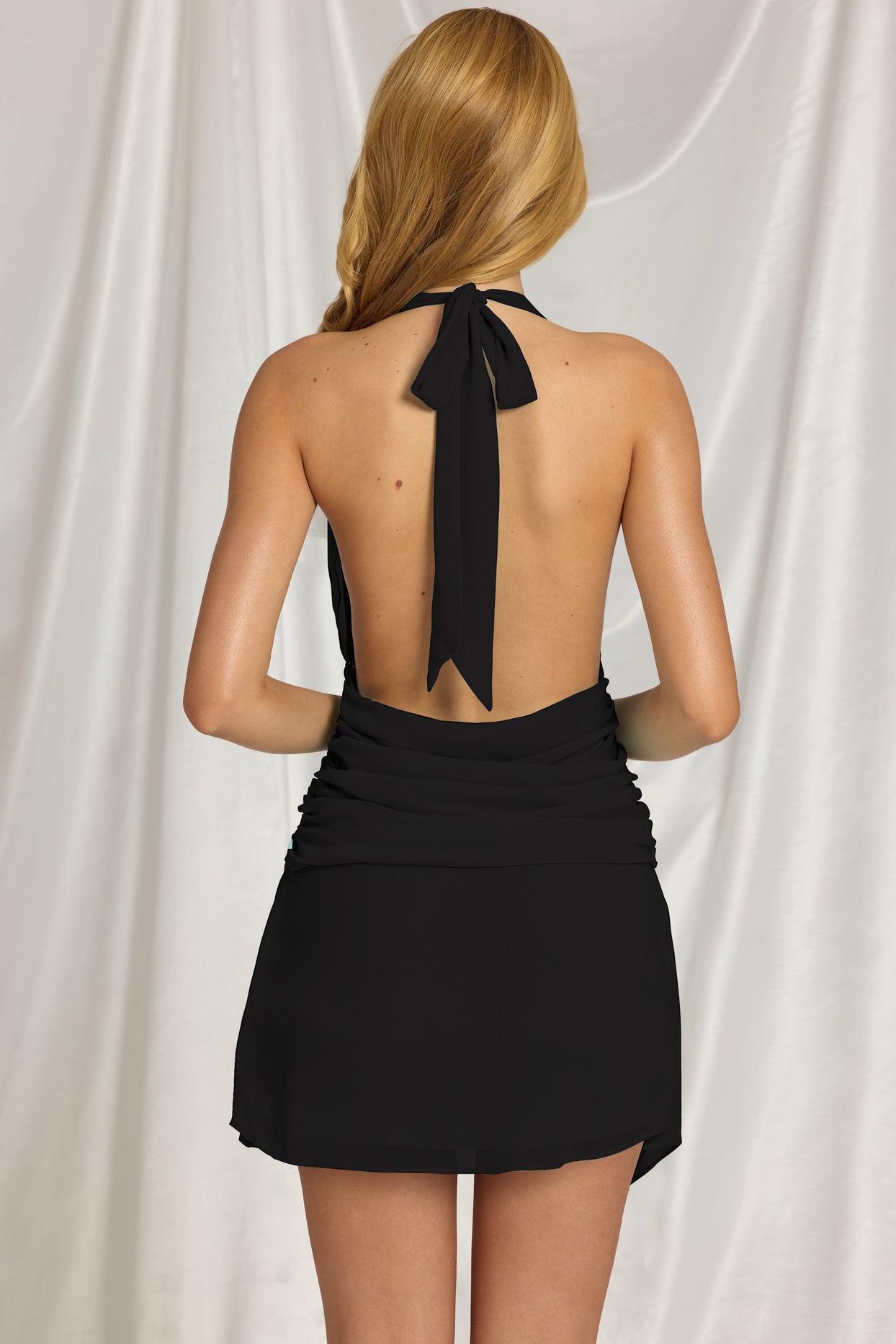 Halterneck Mini Dress in Black - 3
