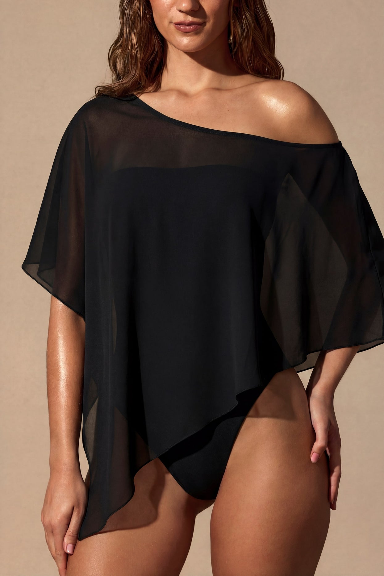 Sheer Poncho in Black - 4