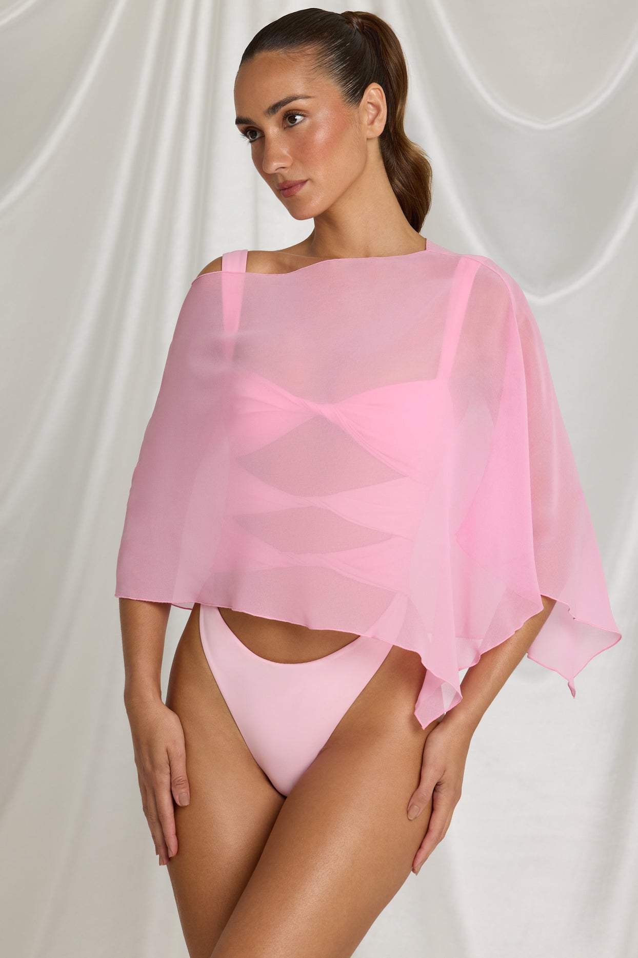 Sheer Poncho in Candyfloss Pink - 8