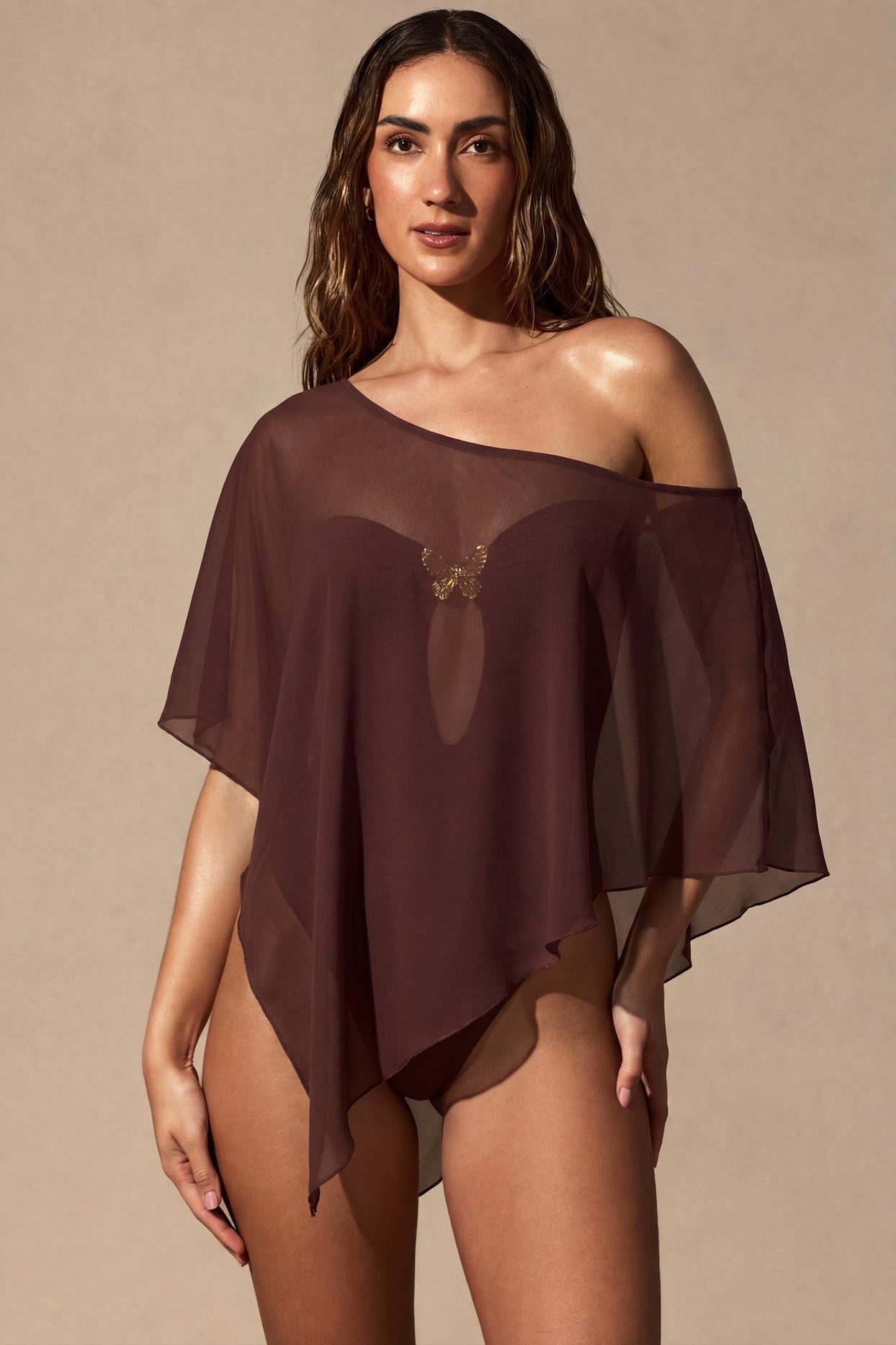 Sheer Poncho in Espresso Brown - 5