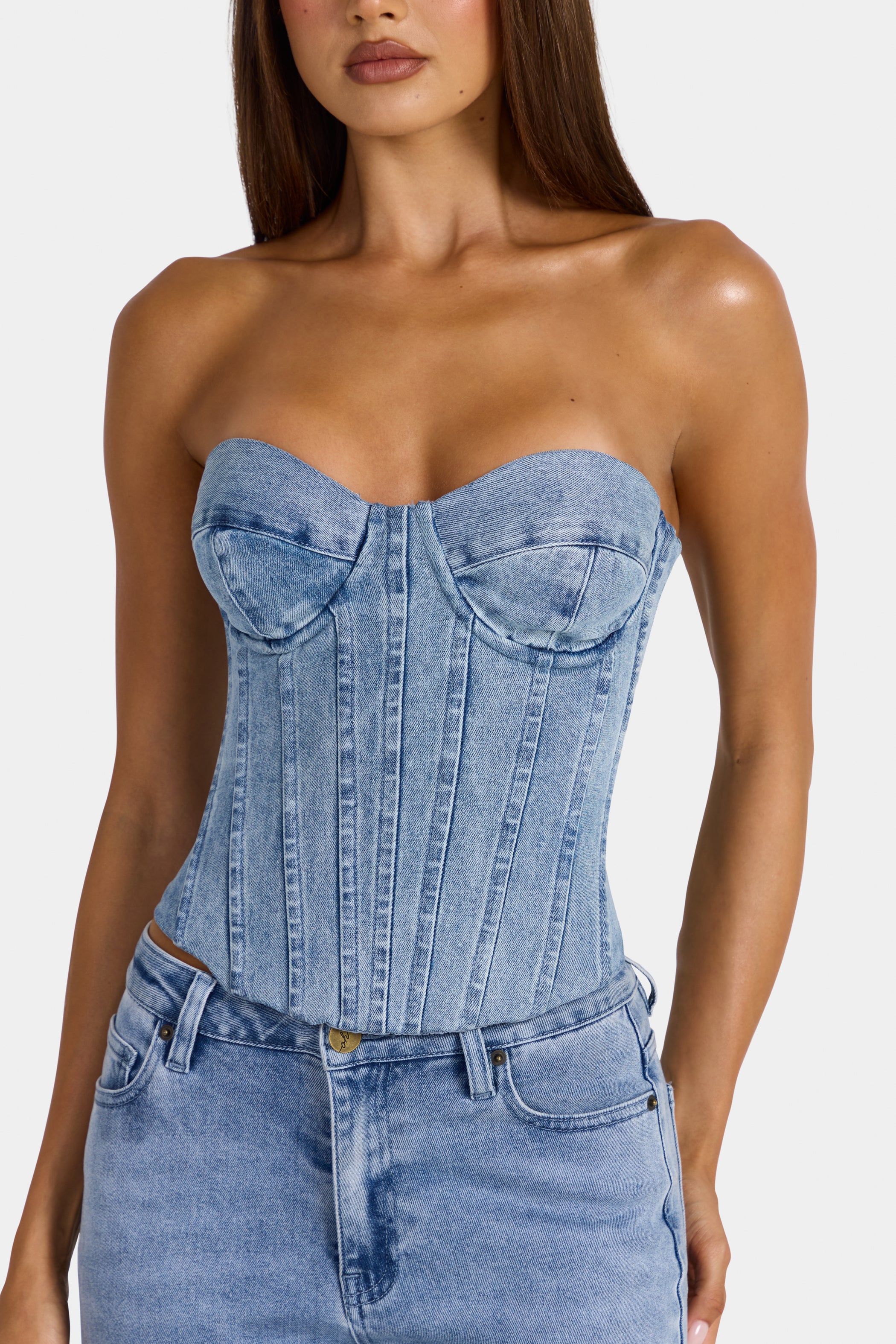 Denim Corset Top in Mid-Blue
