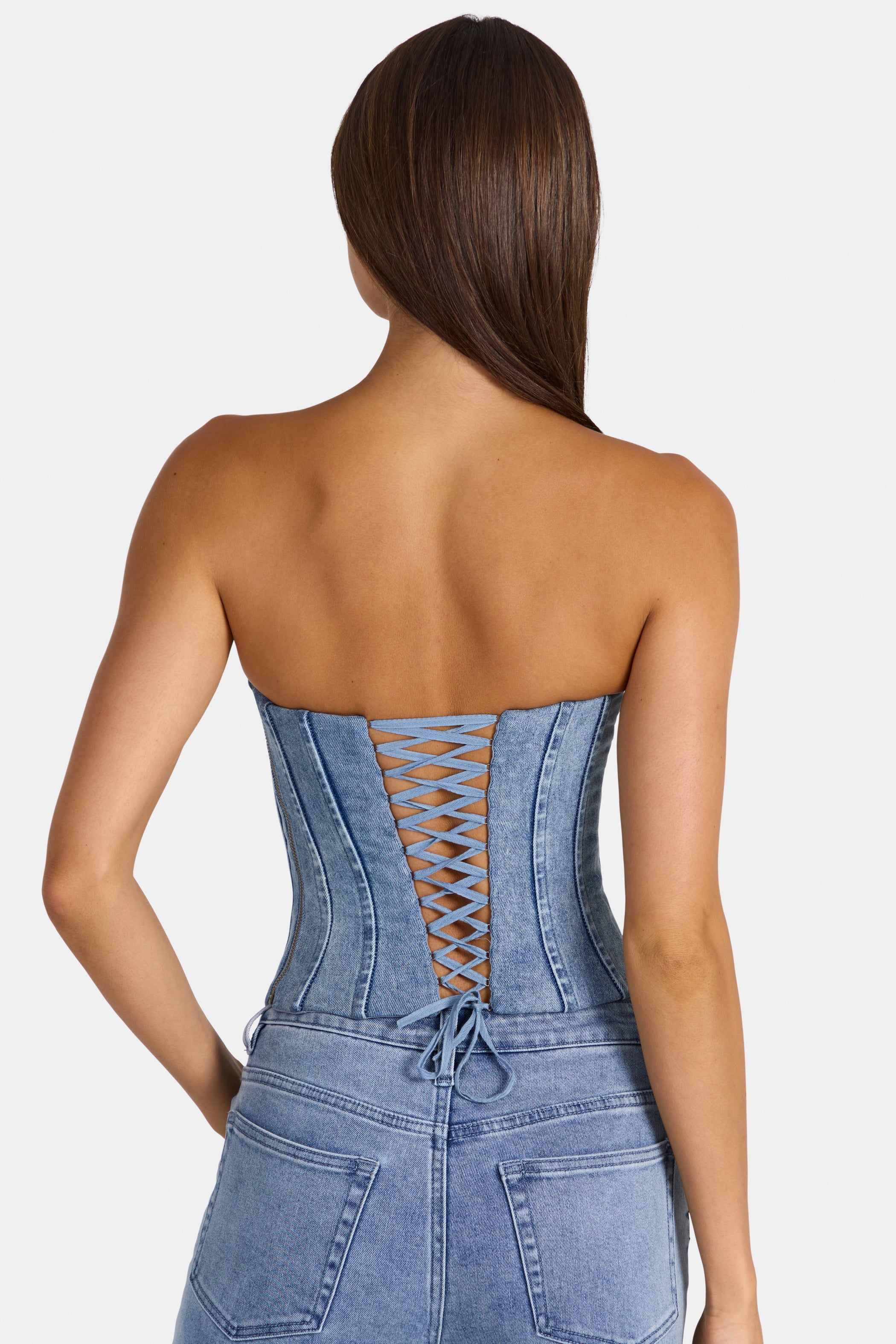 Denim Corset Top in Mid-Blue