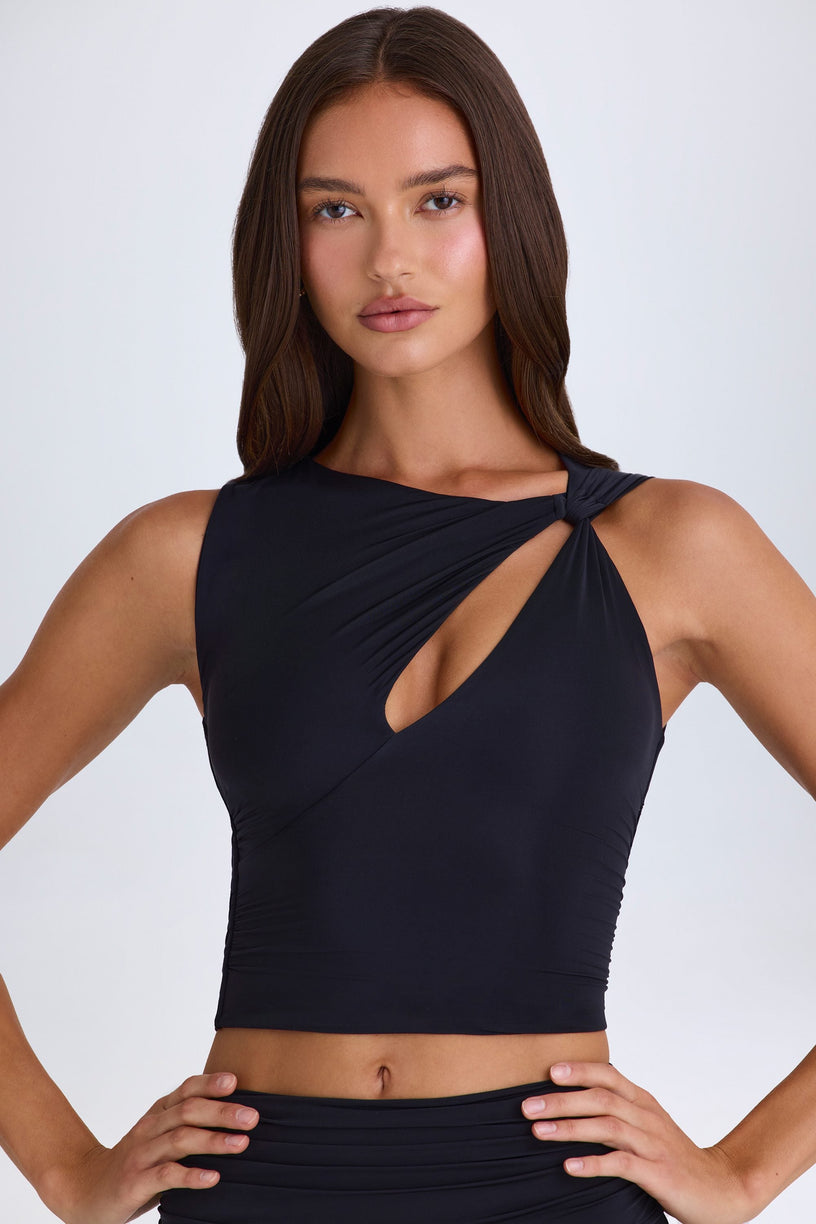 Twisted Cut-Out Tank Top in Black - 1