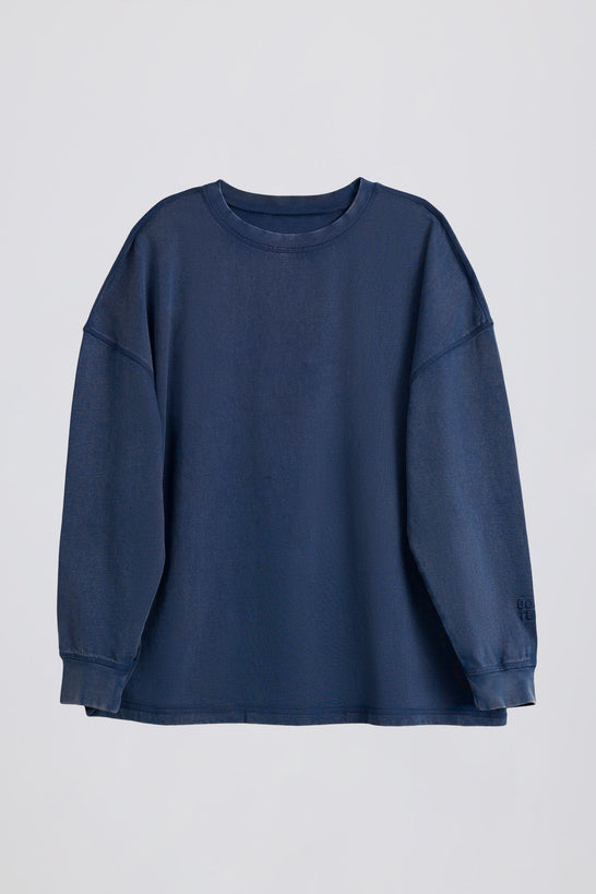 Acid Wash Long-Sleeve Oversized T-Shirt in Blue