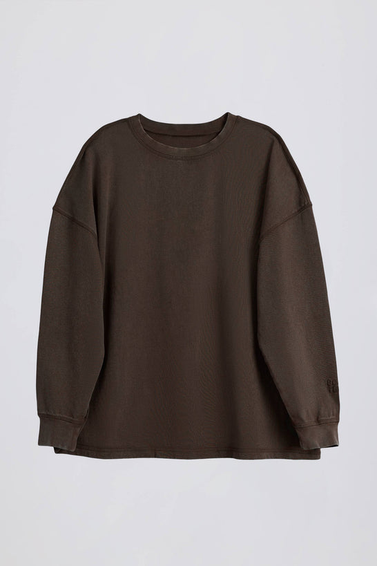 Acid Wash Long-Sleeve Oversized T-Shirt in Brown