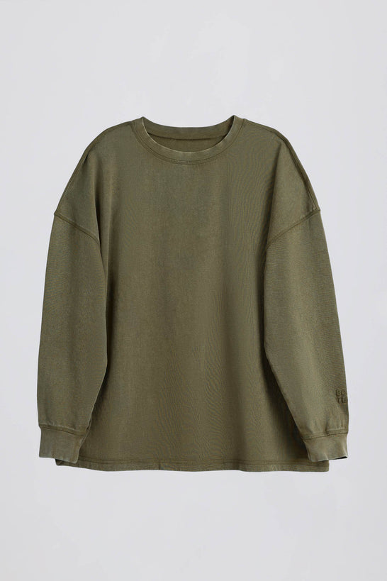 Acid Wash Long-Sleeve Oversized T-Shirt in Light Green