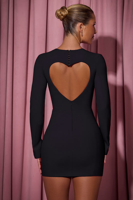 Cut-Out Heart-Detail Bodycon Mini Dress in Black