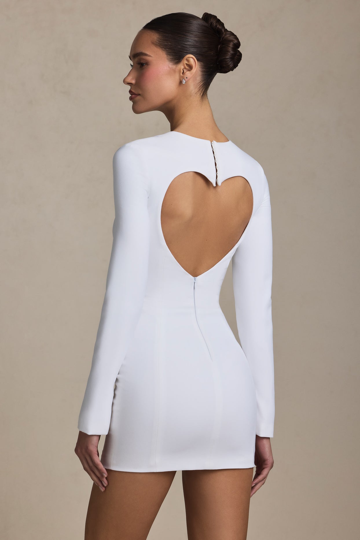 Cut-Out Heart-Detail Bodycon Mini Dress in White - 1