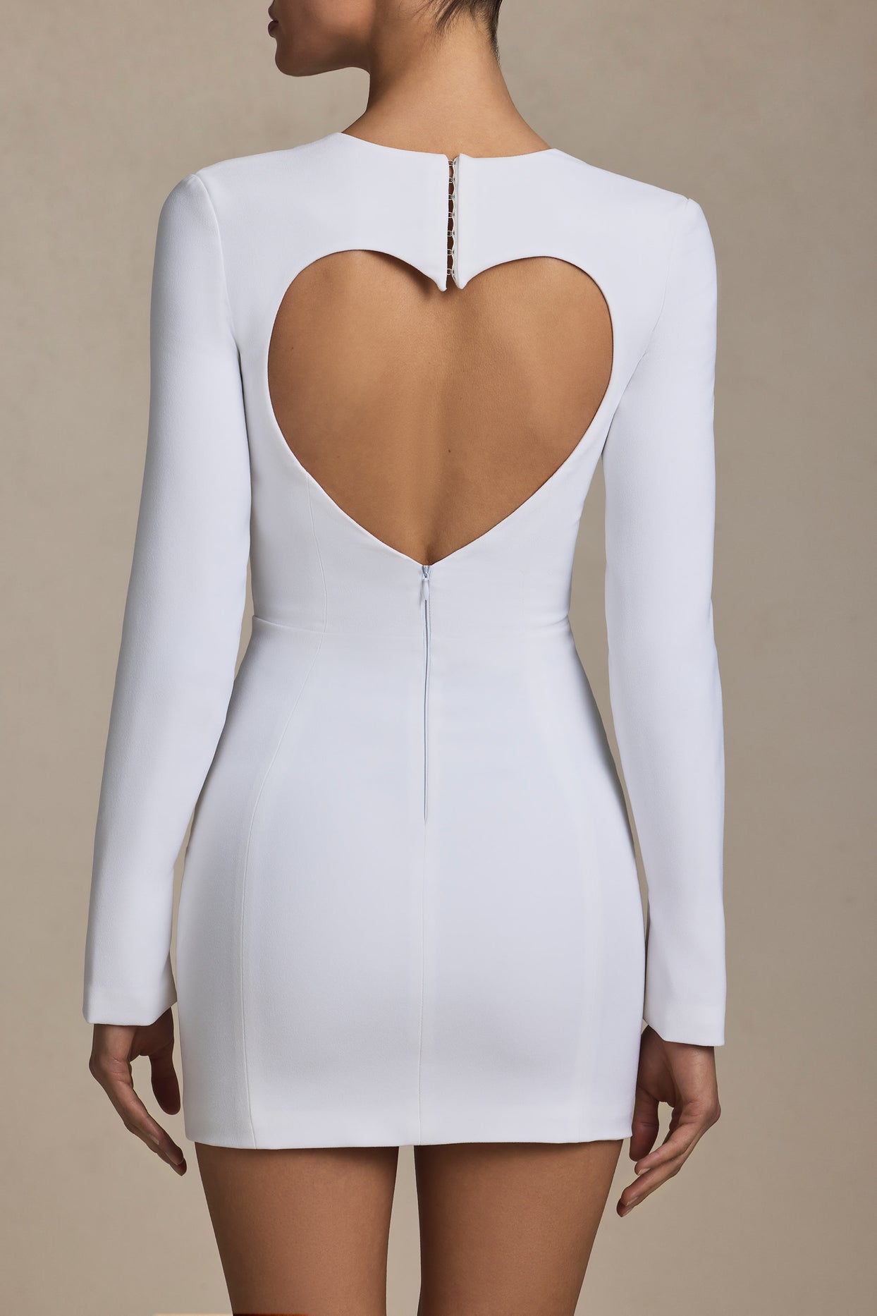Cut-Out Heart-Detail Bodycon Mini Dress in White - 4