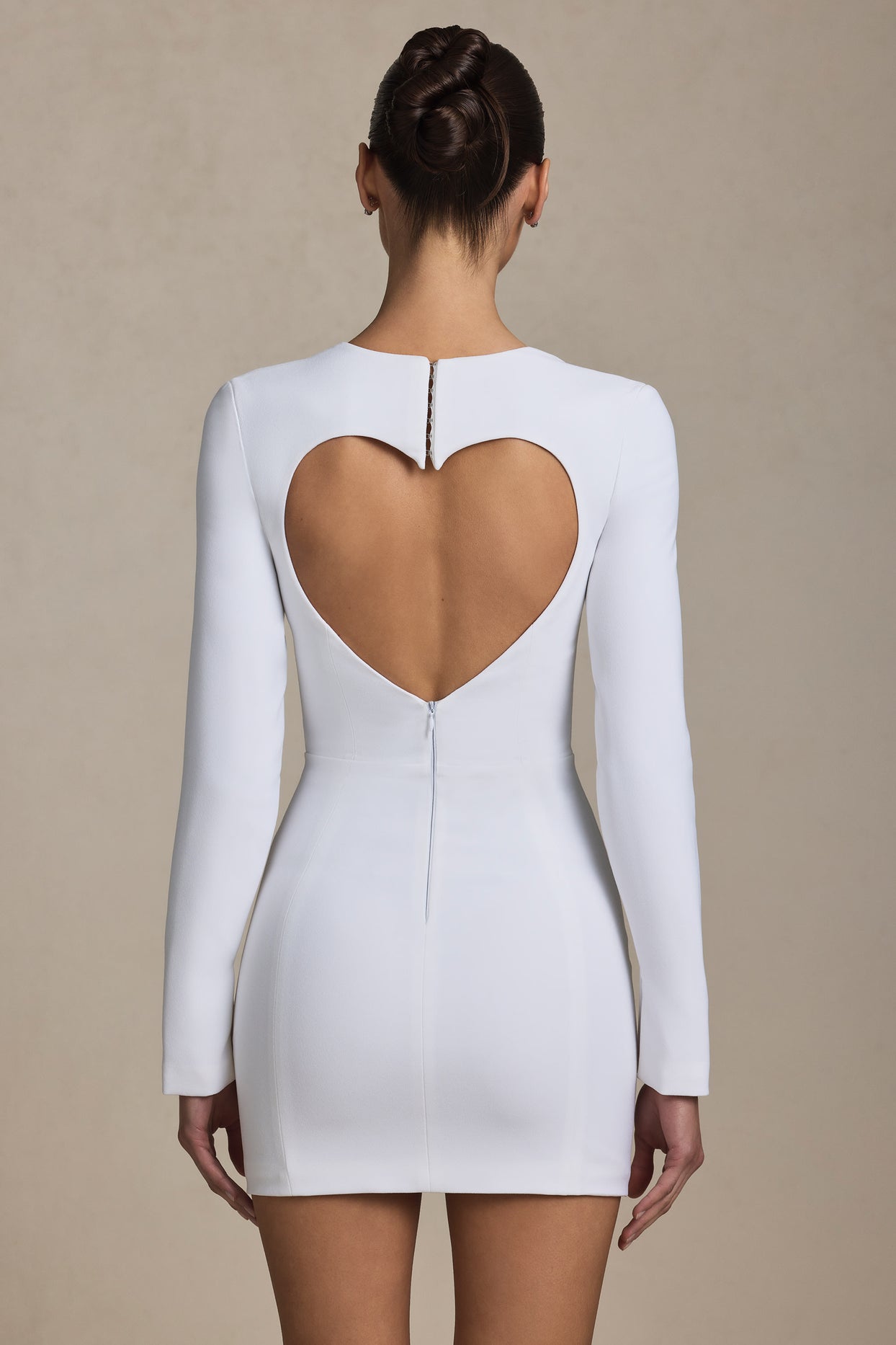 Cut-Out Heart-Detail Bodycon Mini Dress in White - 7