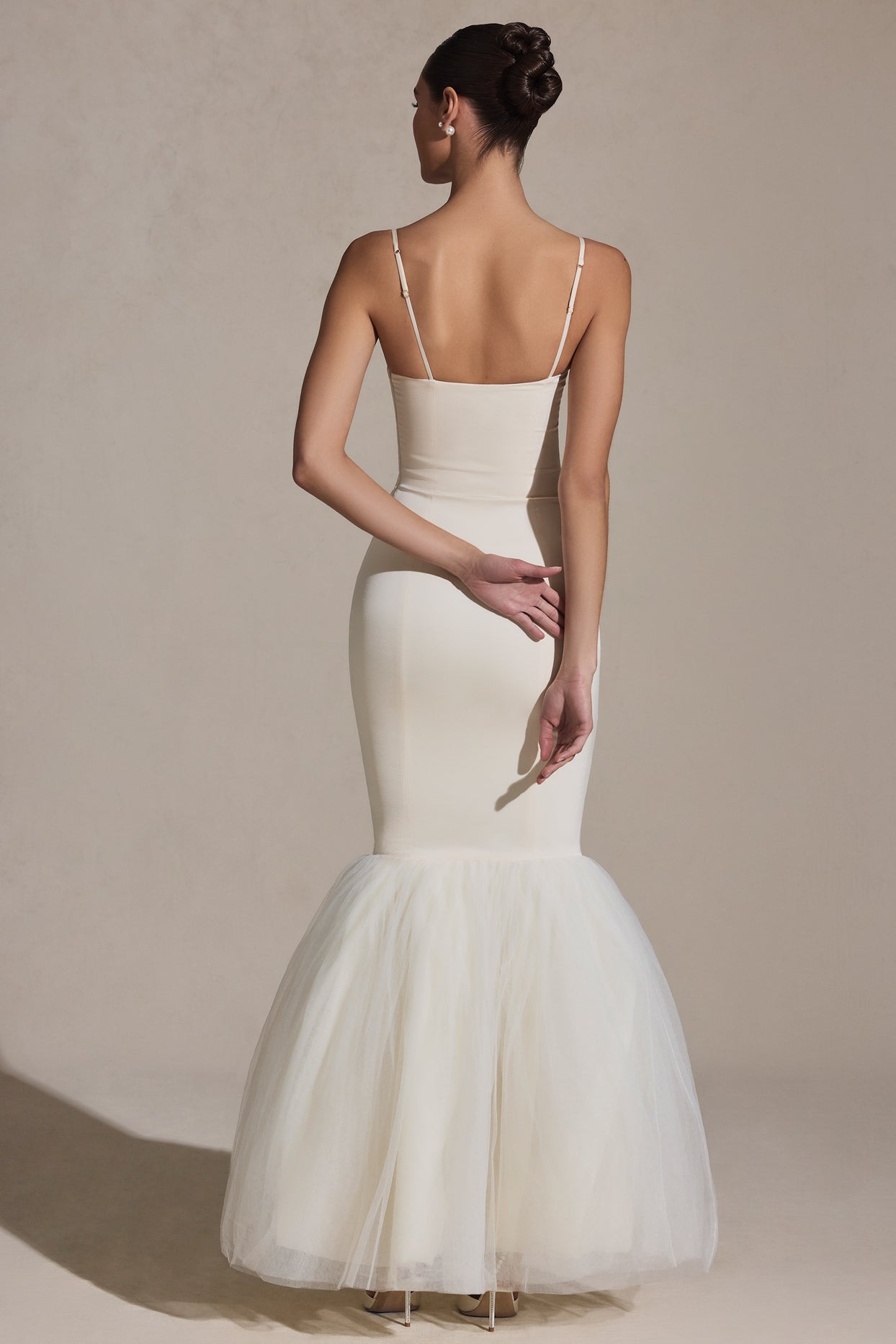 Tulle Hem Fishtail Gown in Ivory - 3