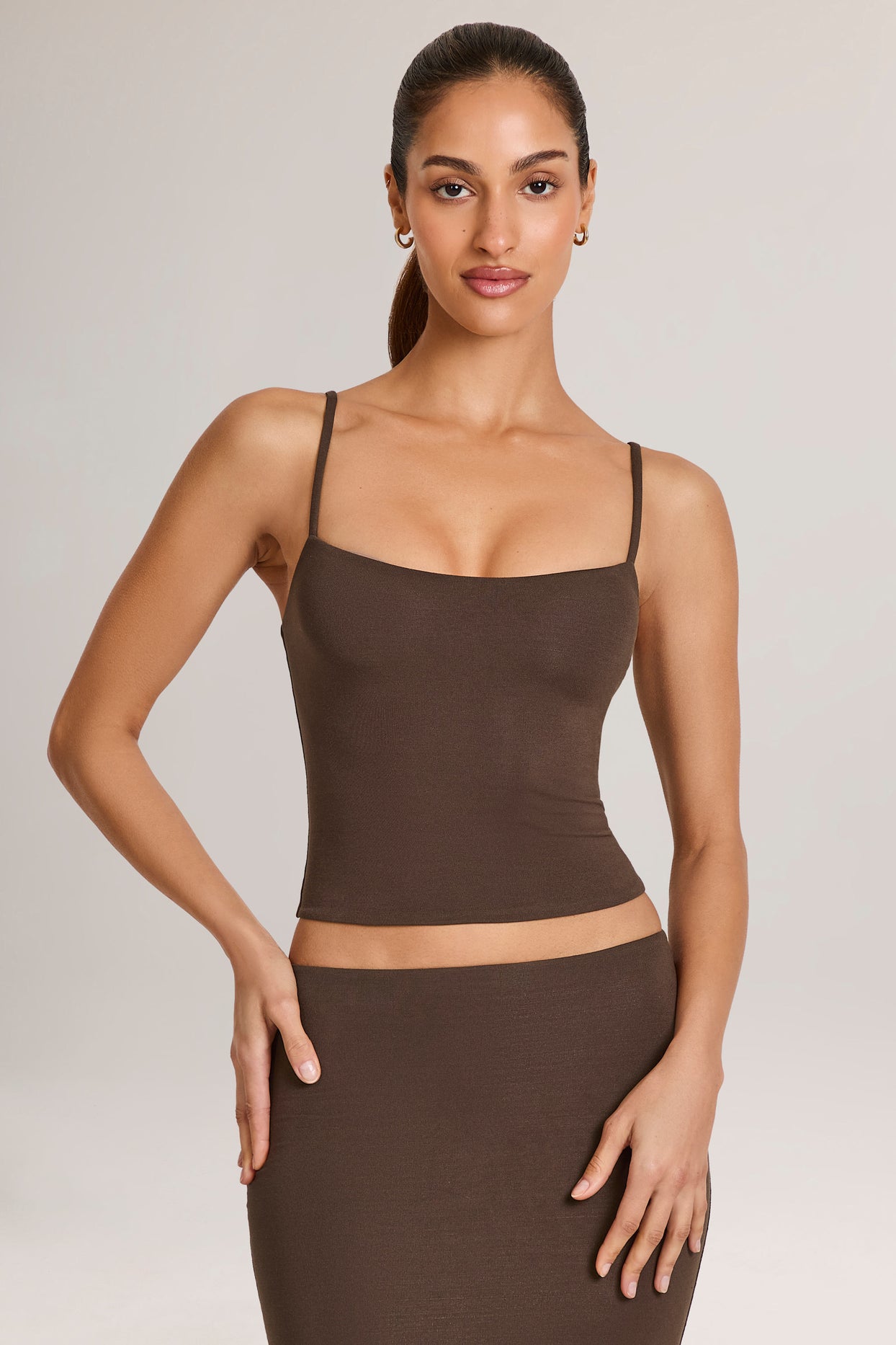 Modal Scoop-Neck Tank Top in Chocolate Brown - 1