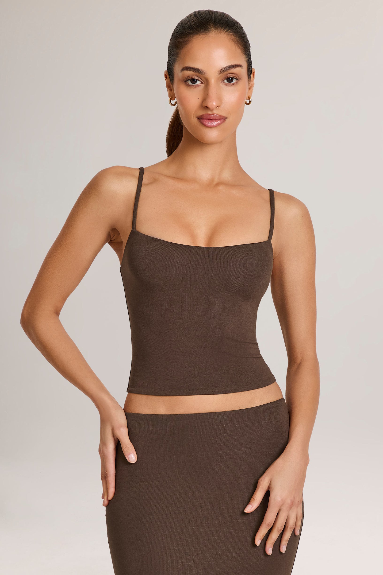 Modal Scoop-Neck Tank Top in Chocolate Brown - 1