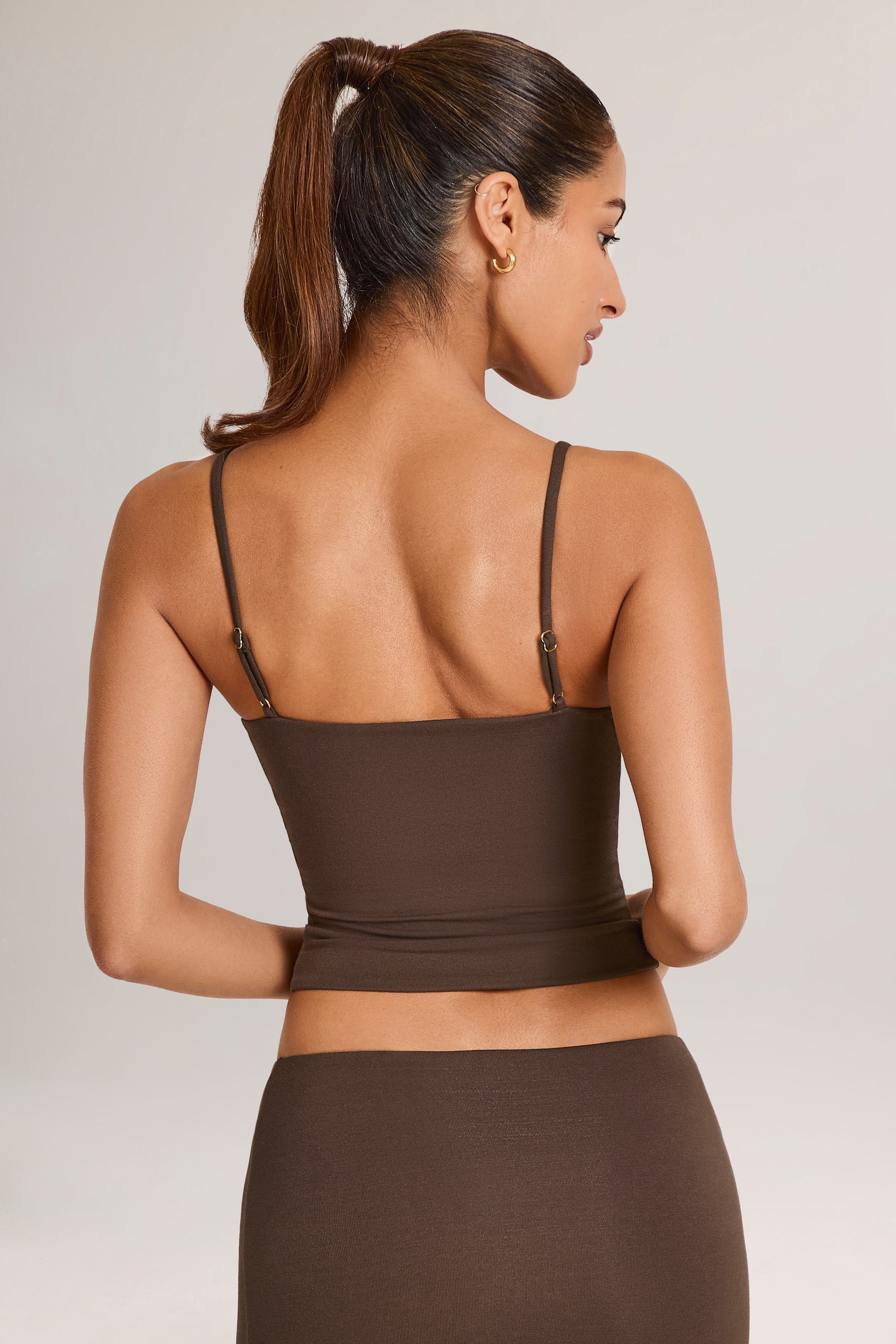 Modal Scoop-Neck Tank Top in Chocolate Brown - 2