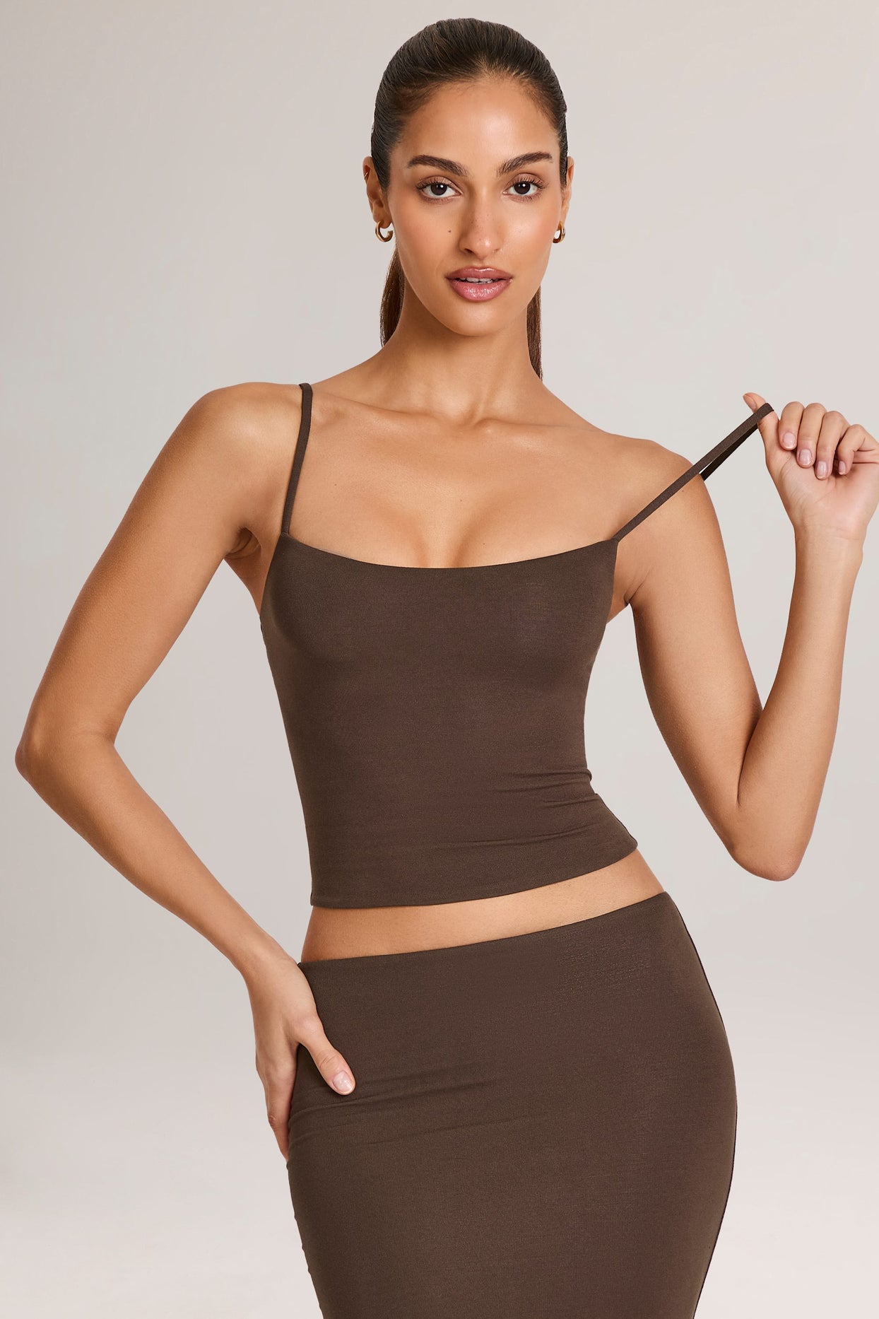 Modal Scoop-Neck Tank Top in Chocolate Brown - 4