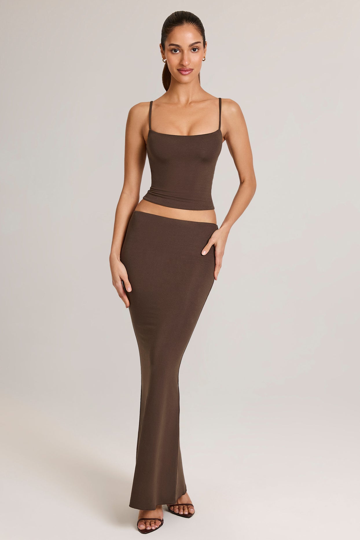 Modal Scoop-Neck Tank Top in Chocolate Brown - 7