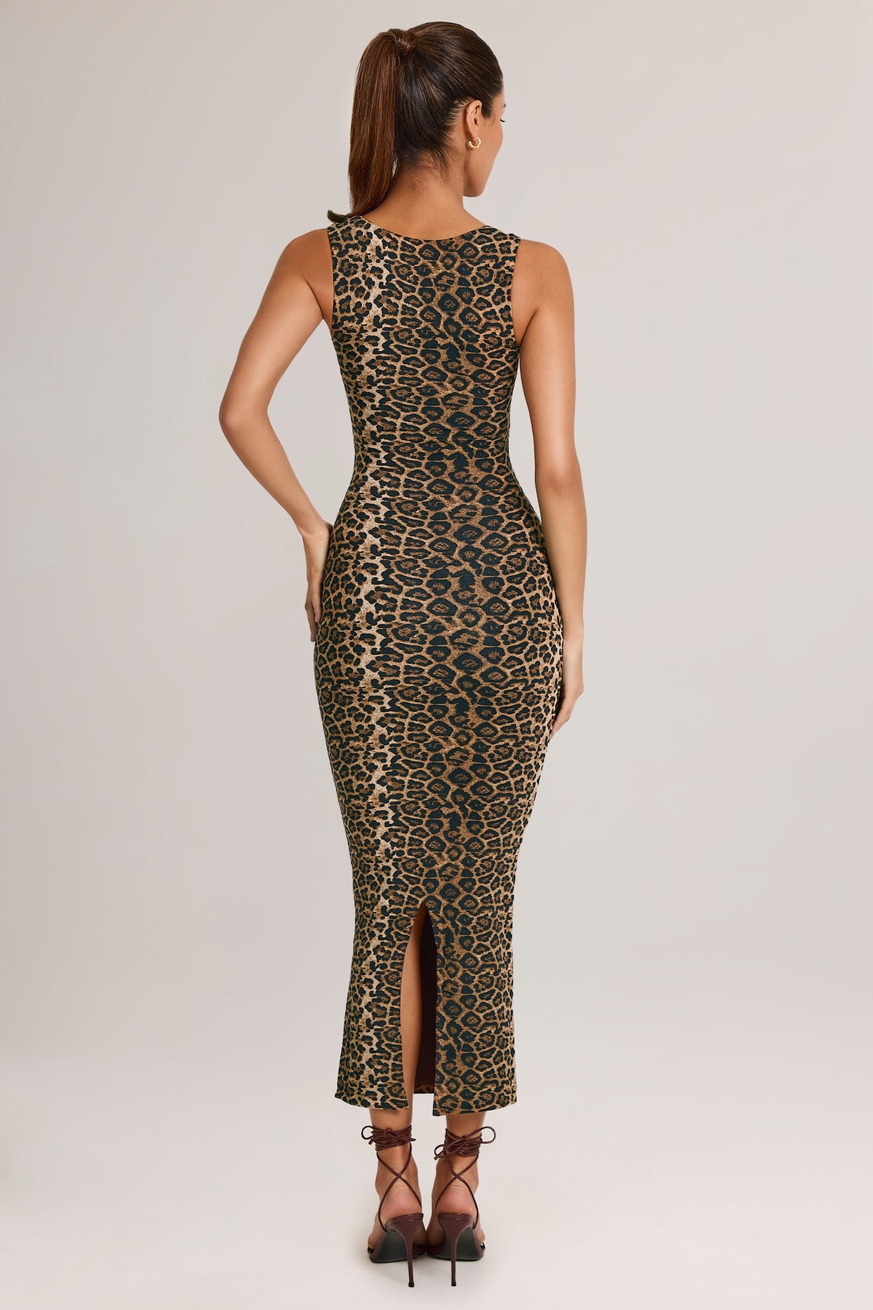 Modal Square-Neck Bodycon Midi Dress in Leopard Print - 5