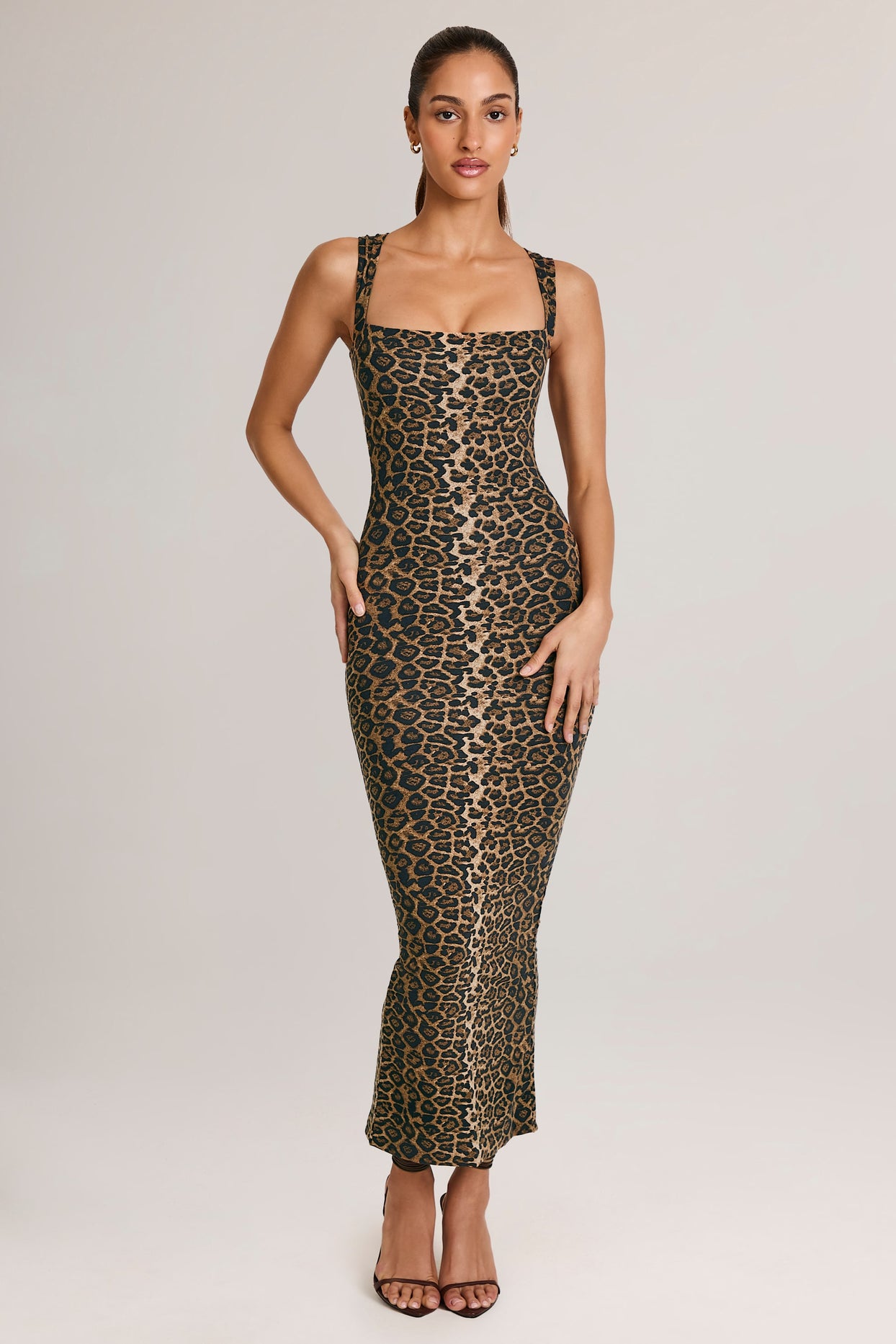 Modal Square-Neck Bodycon Midi Dress in Leopard Print - 6