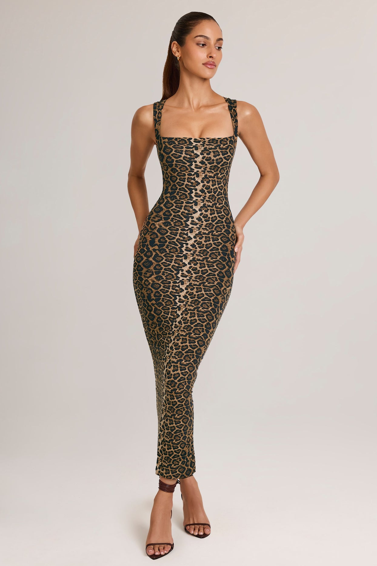 Modal Square-Neck Bodycon Midi Dress in Leopard Print - 7