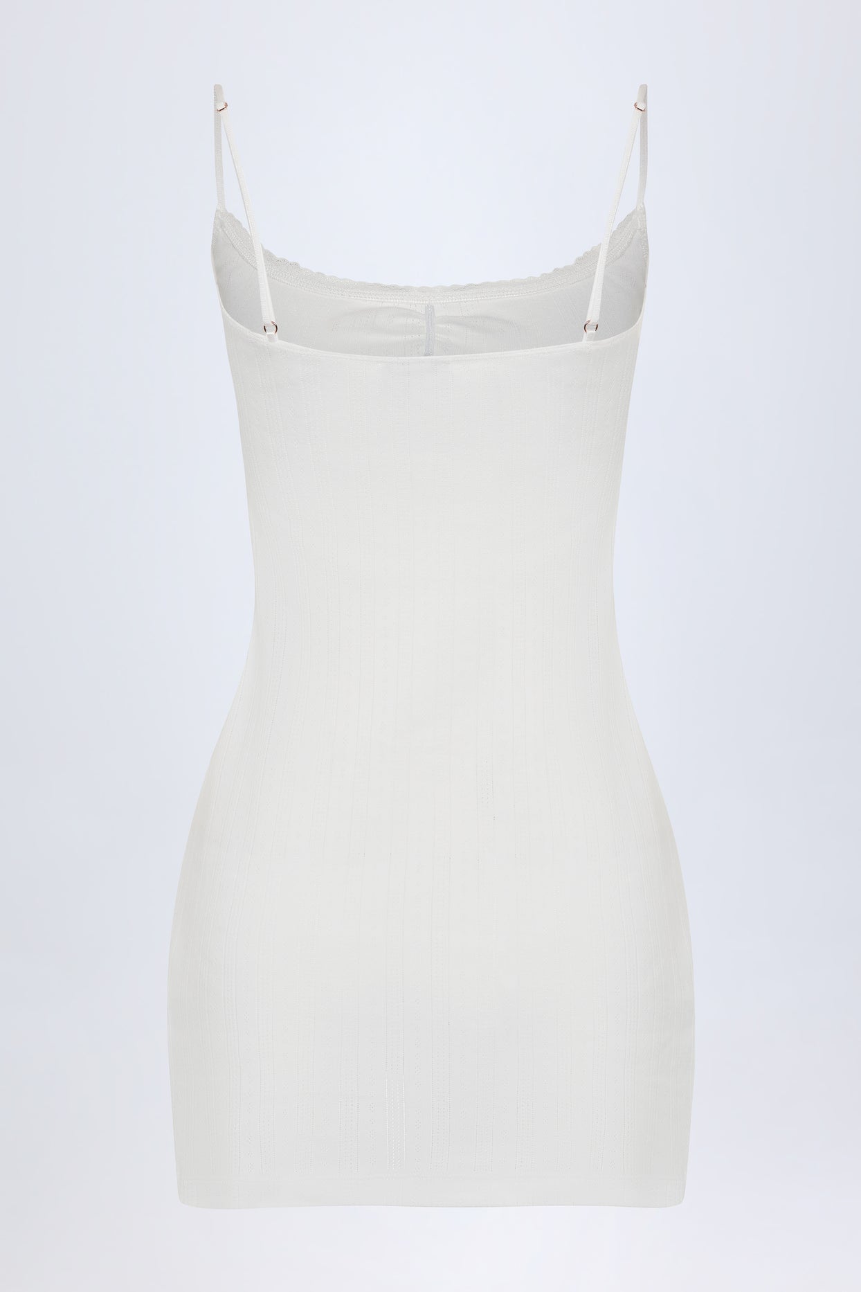 Pointelle Ruched A-Line Mini Dress in White - 4