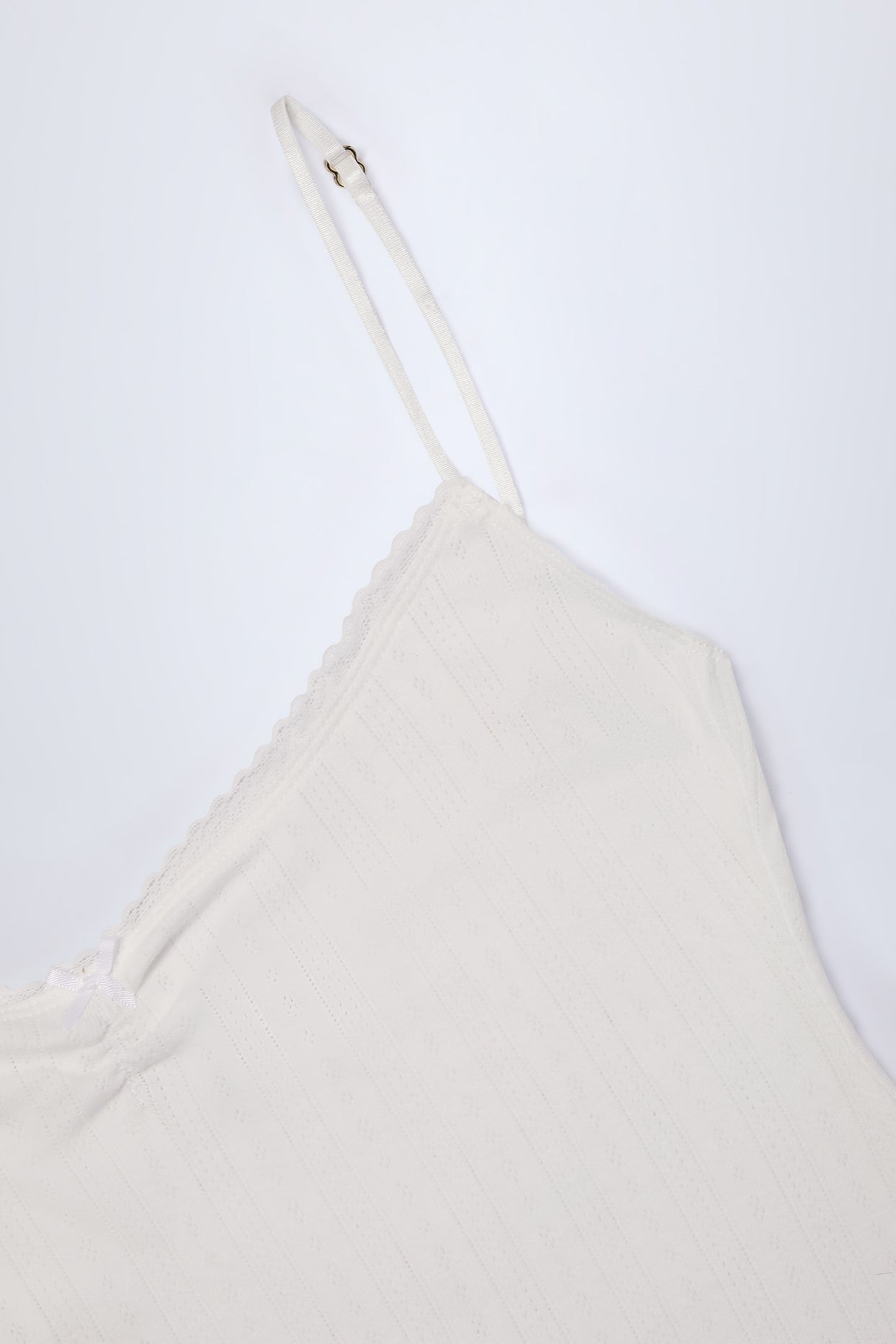 Pointelle Ruched A-Line Mini Dress in White - 5