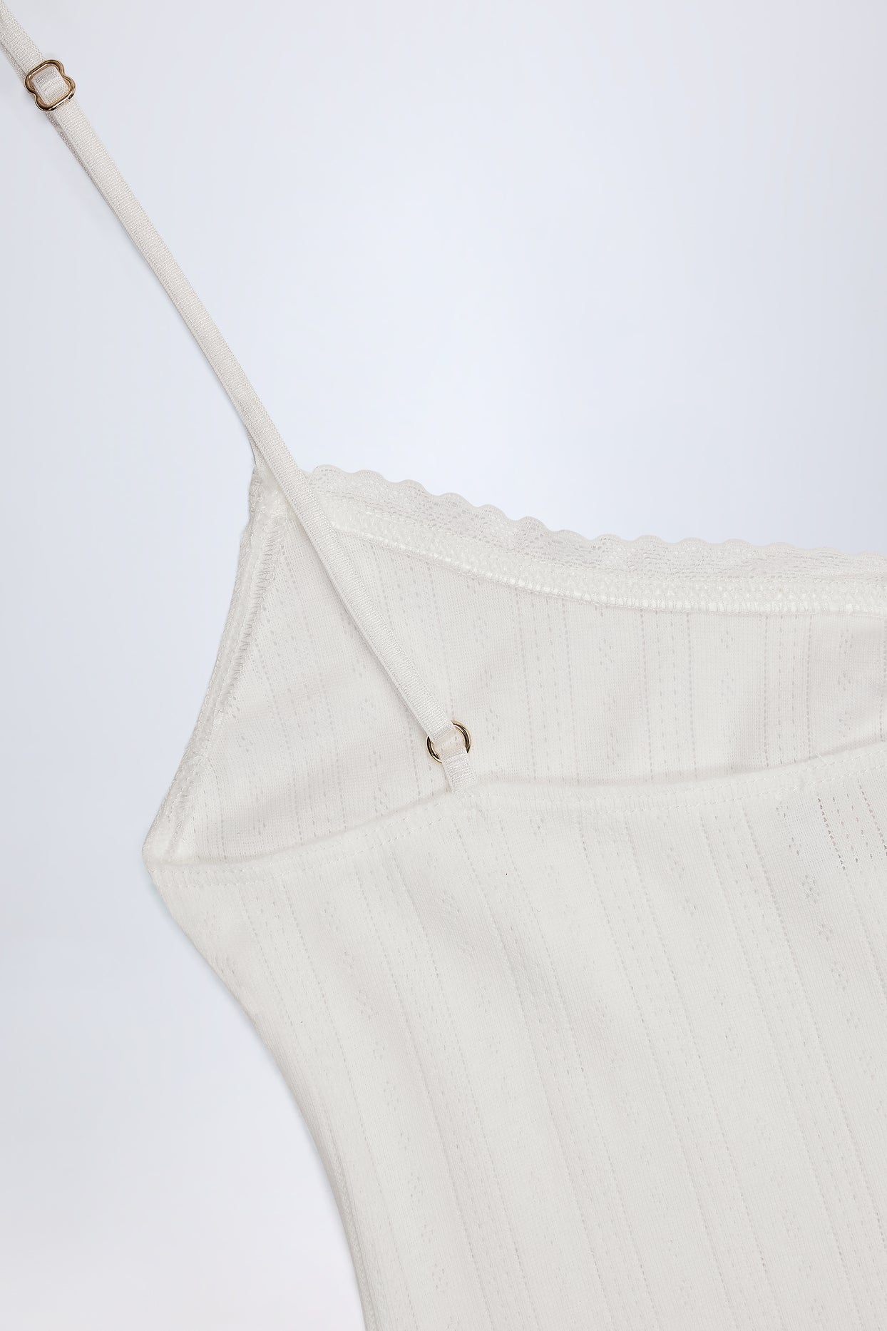 Pointelle Ruched A-Line Mini Dress in White - 6