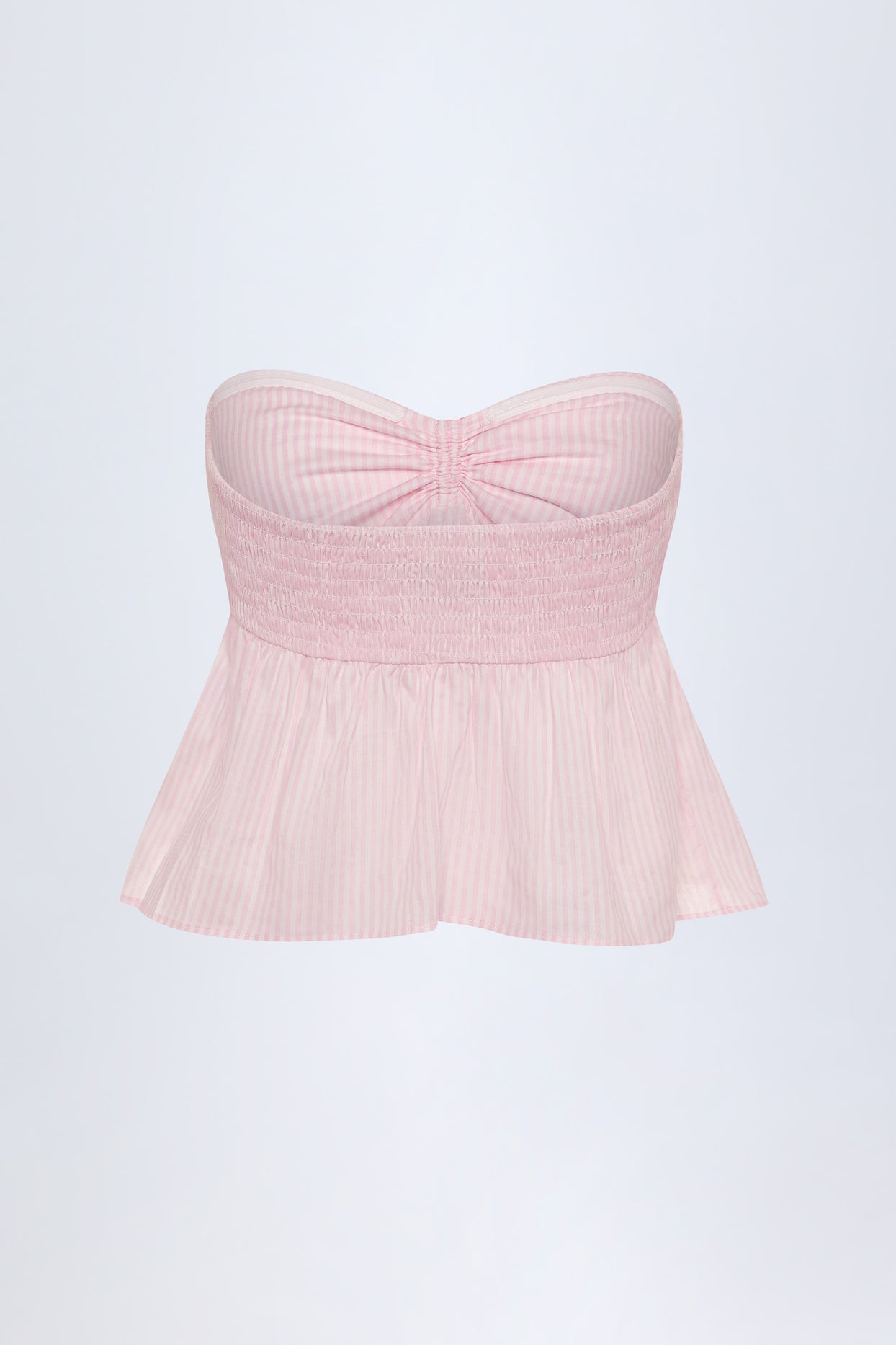 Tie-Front Strapless Cotton-Poplin Crop Top in Pink White Stripe - 4