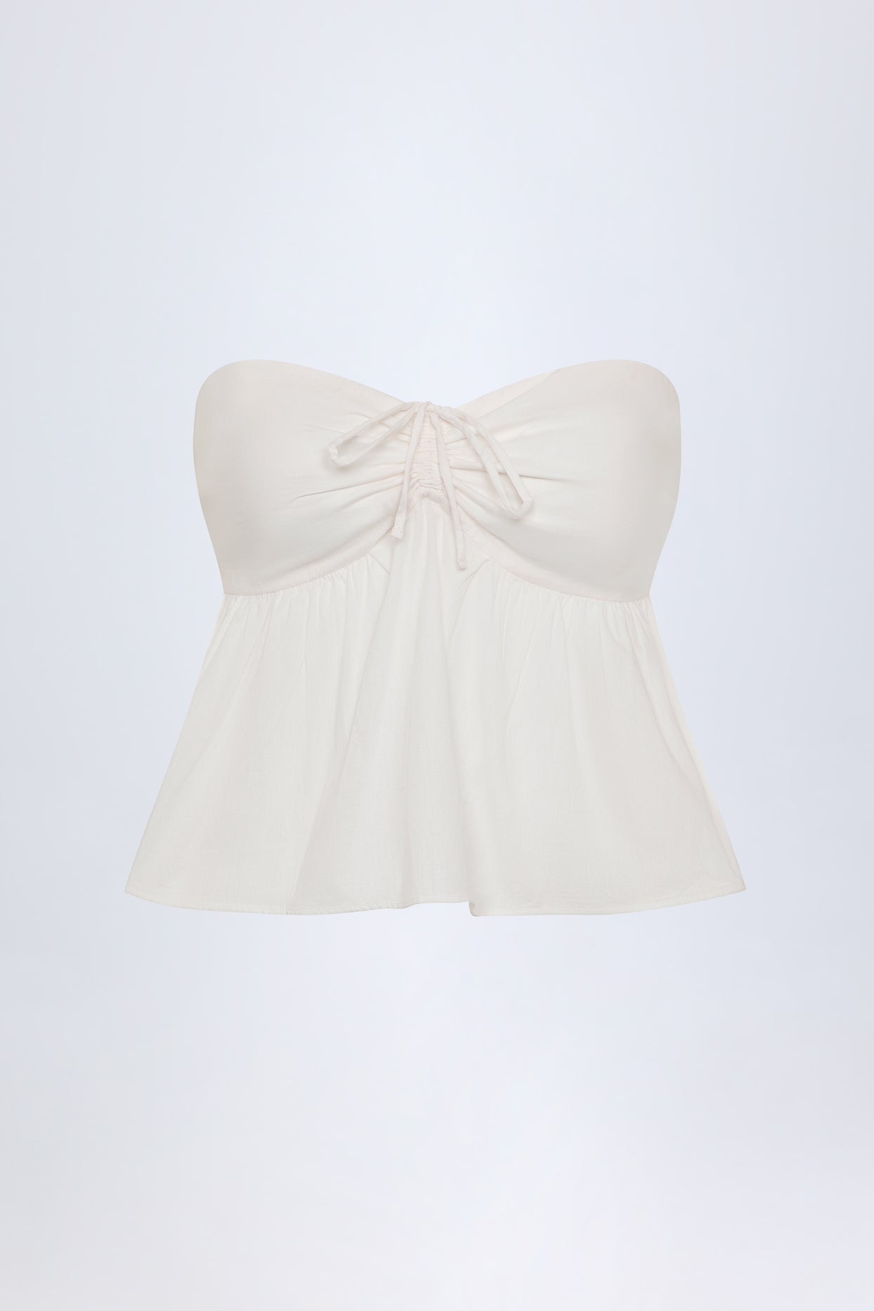 Tie-Front Strapless Cotton-Poplin Crop Top in White - 3