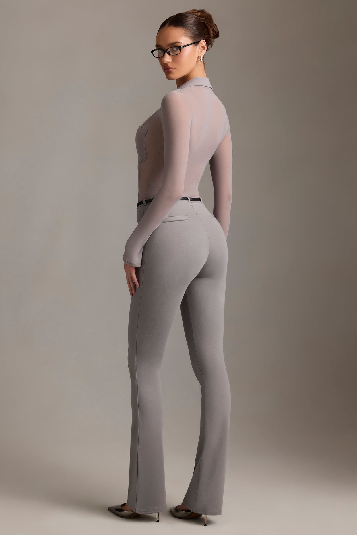 Low-Rise Flared Trousers in Grey - 2